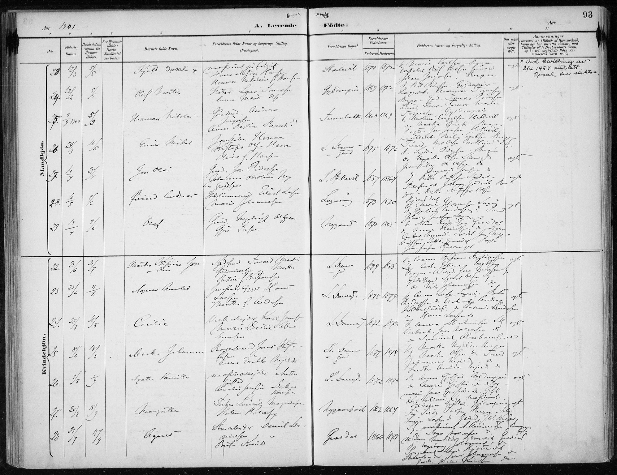 Askøy Sokneprestembete, AV/SAB-A-74101/H/Ha/Haa/Haae/L0003: Parish register (official) no. E 3, 1891-1903, p. 93