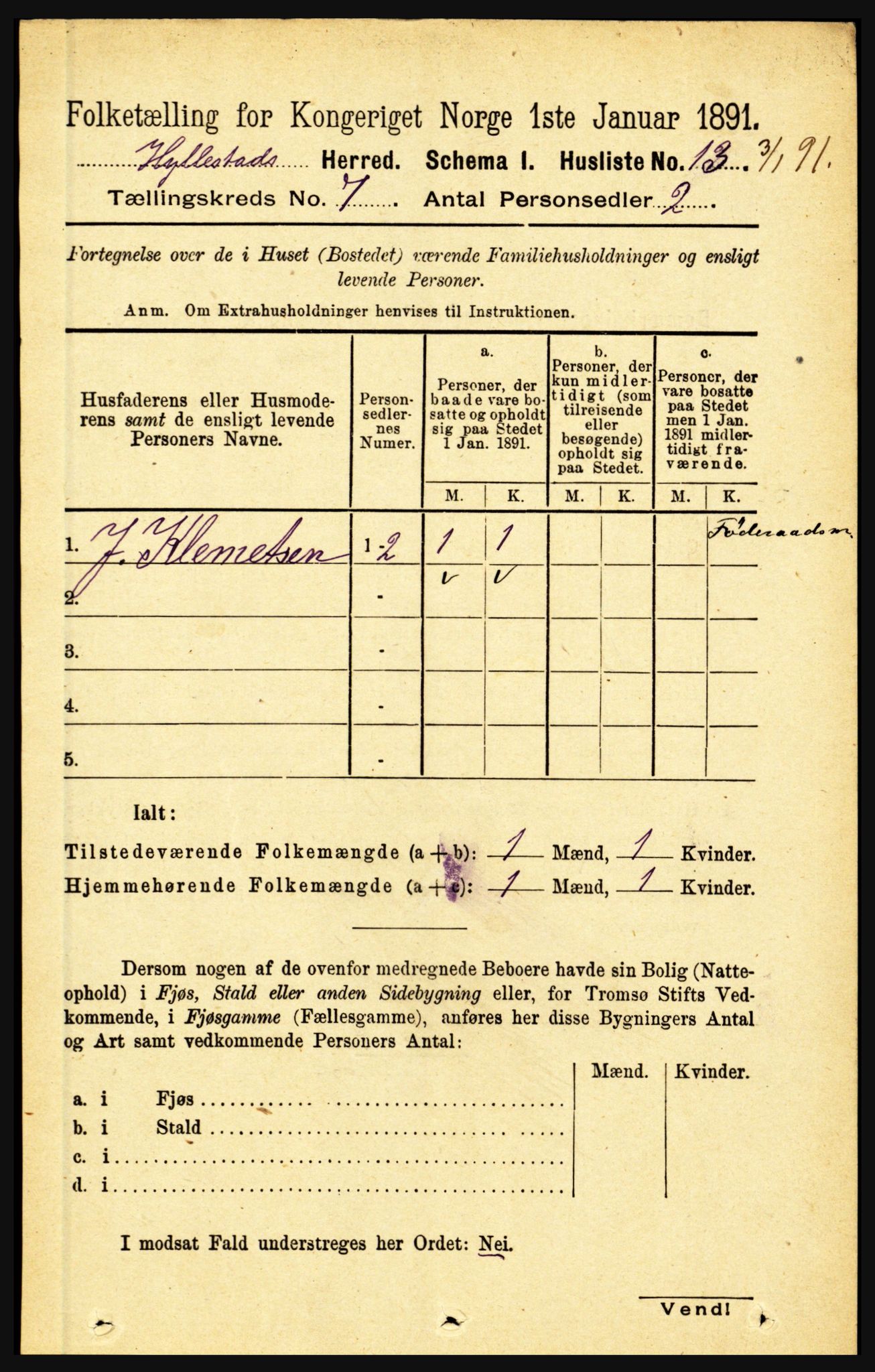 RA, 1891 census for 1413 Hyllestad, 1891, p. 1173