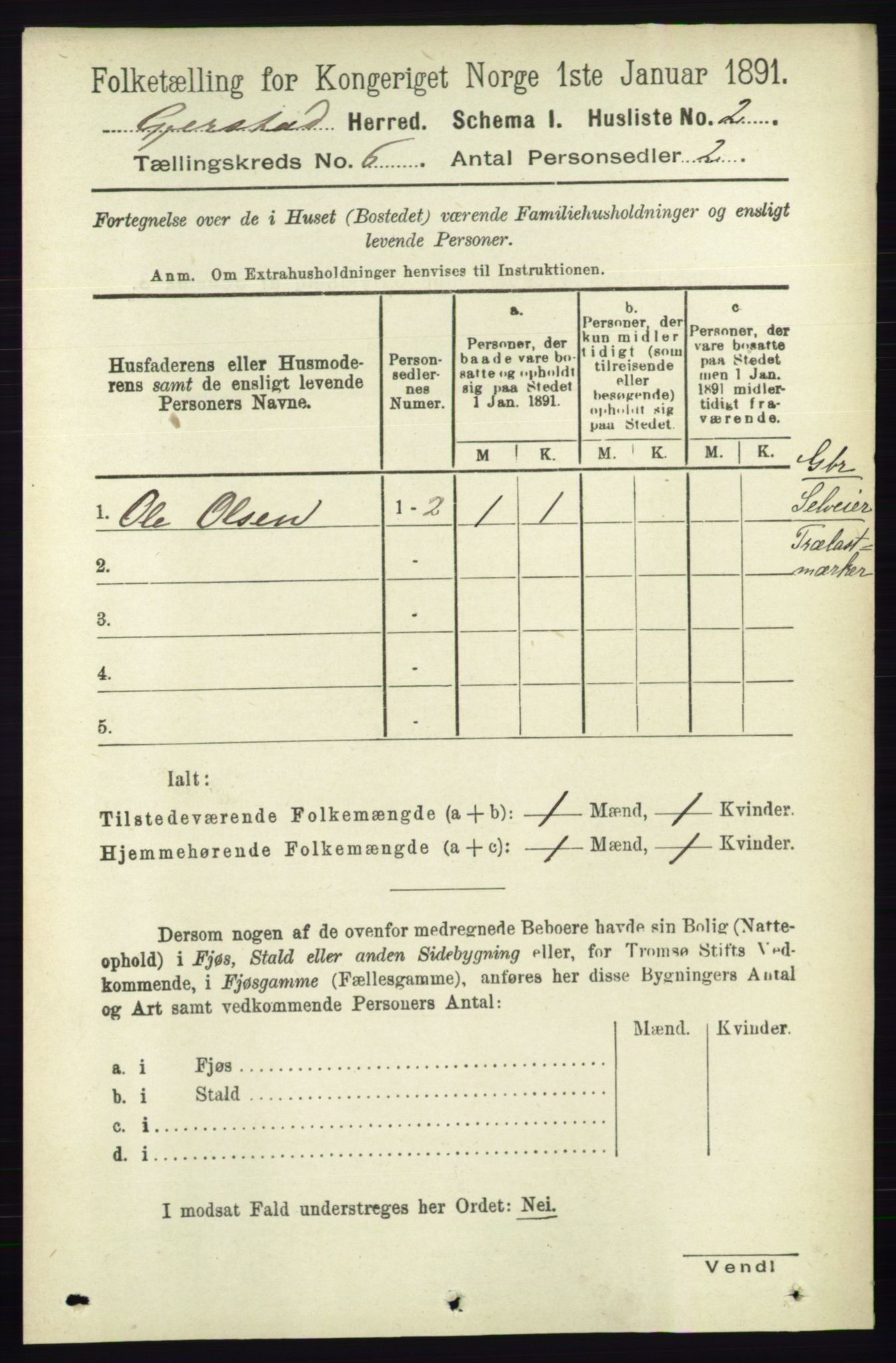 RA, 1891 census for 0911 Gjerstad, 1891, p. 2329