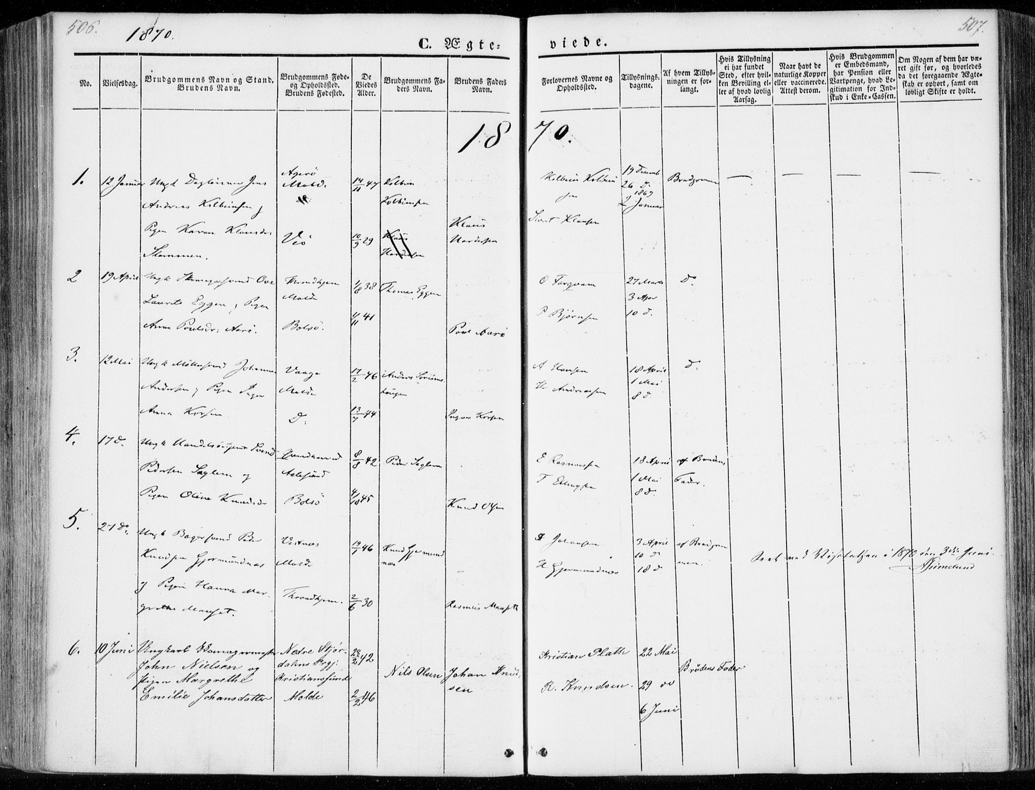 Ministerialprotokoller, klokkerbøker og fødselsregistre - Møre og Romsdal, SAT/A-1454/558/L0689: Parish register (official) no. 558A03, 1843-1872, p. 506-507