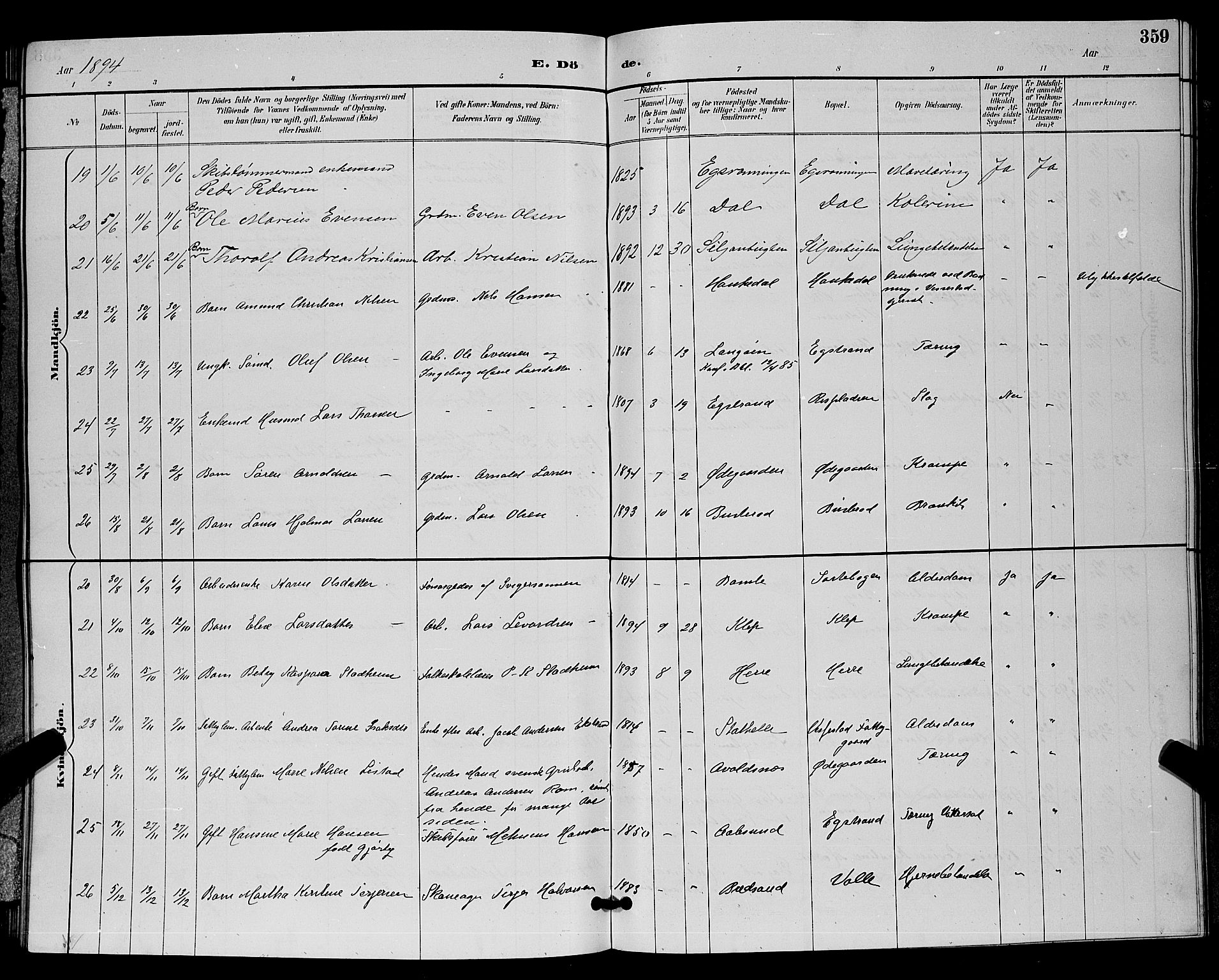 Bamble kirkebøker, SAKO/A-253/G/Ga/L0009: Parish register (copy) no. I 9, 1888-1900, p. 359