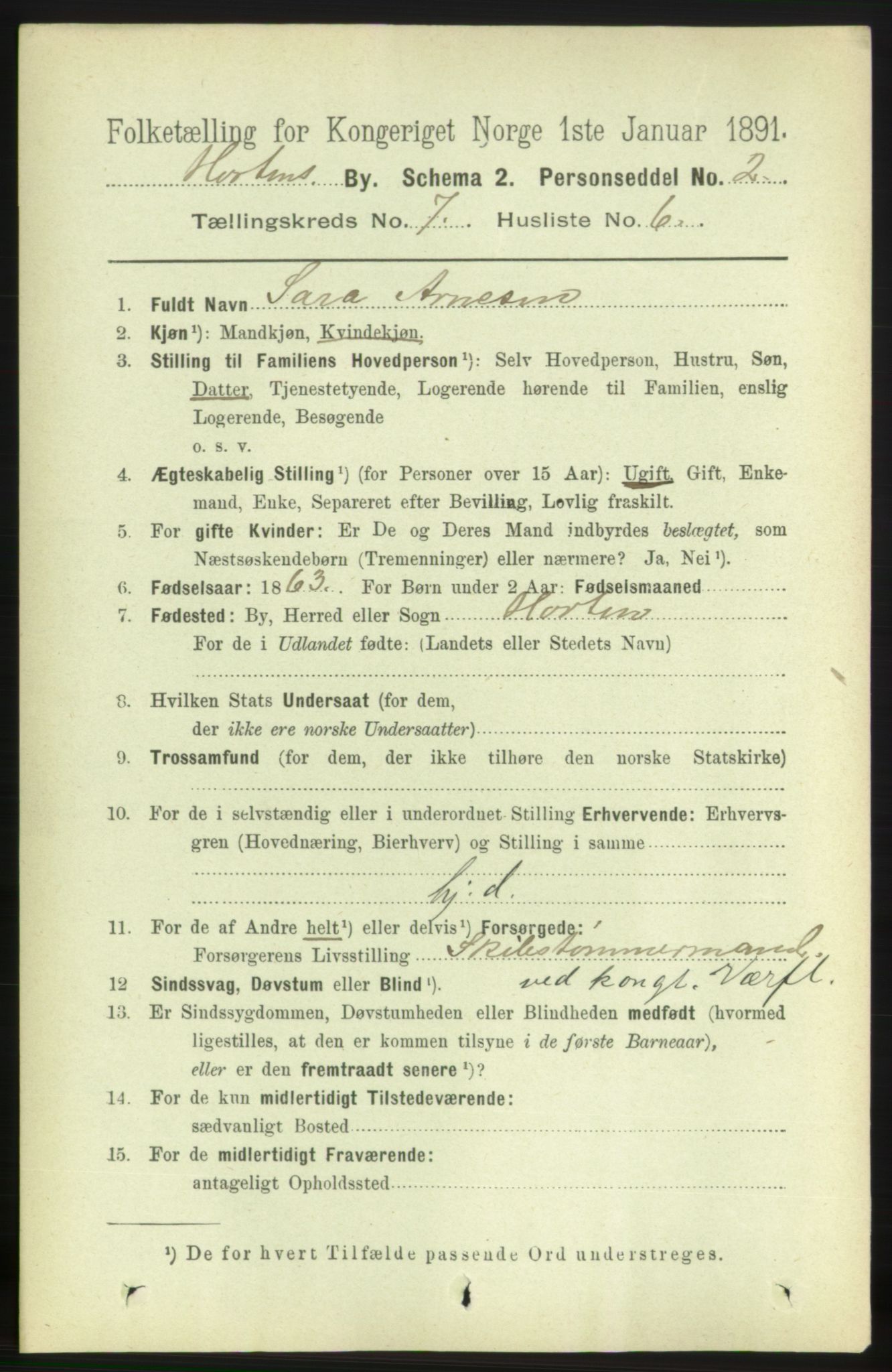 RA, 1891 census for 0703 Horten, 1891, p. 4461