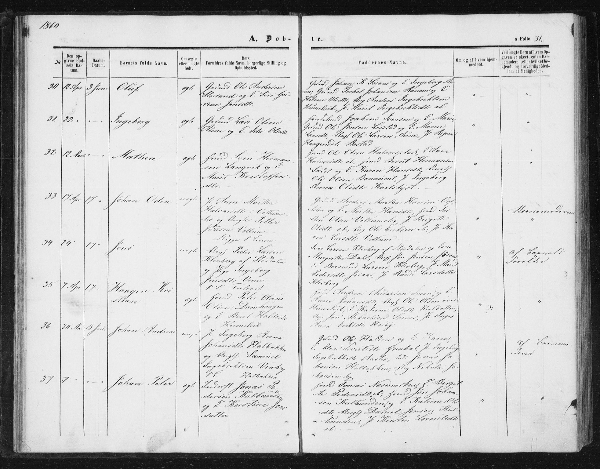 Ministerialprotokoller, klokkerbøker og fødselsregistre - Sør-Trøndelag, SAT/A-1456/616/L0408: Parish register (official) no. 616A05, 1857-1865, p. 31