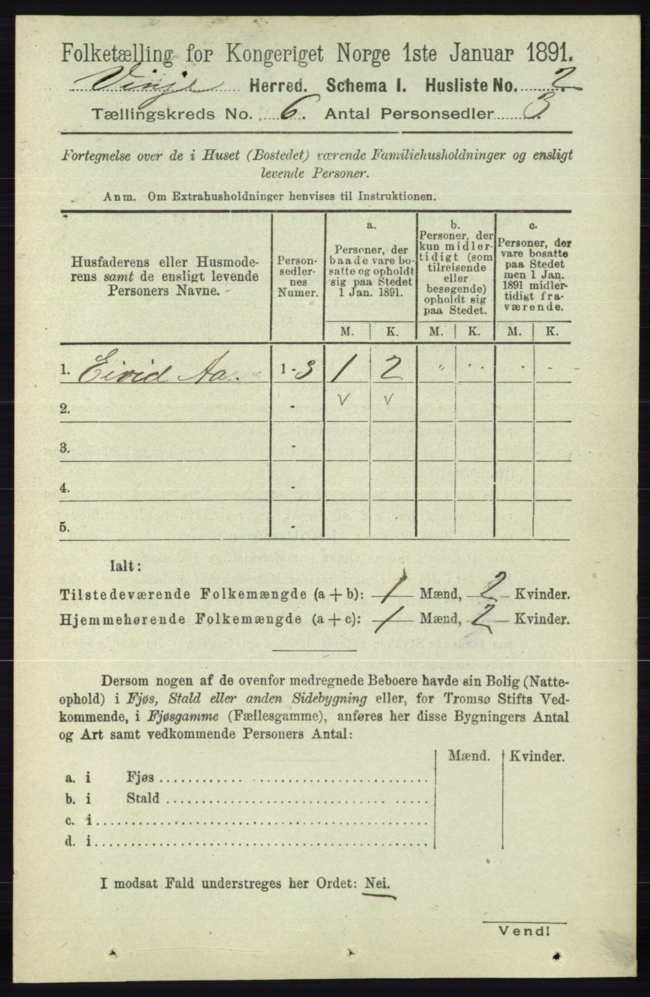 RA, 1891 census for 0834 Vinje, 1891, p. 1358