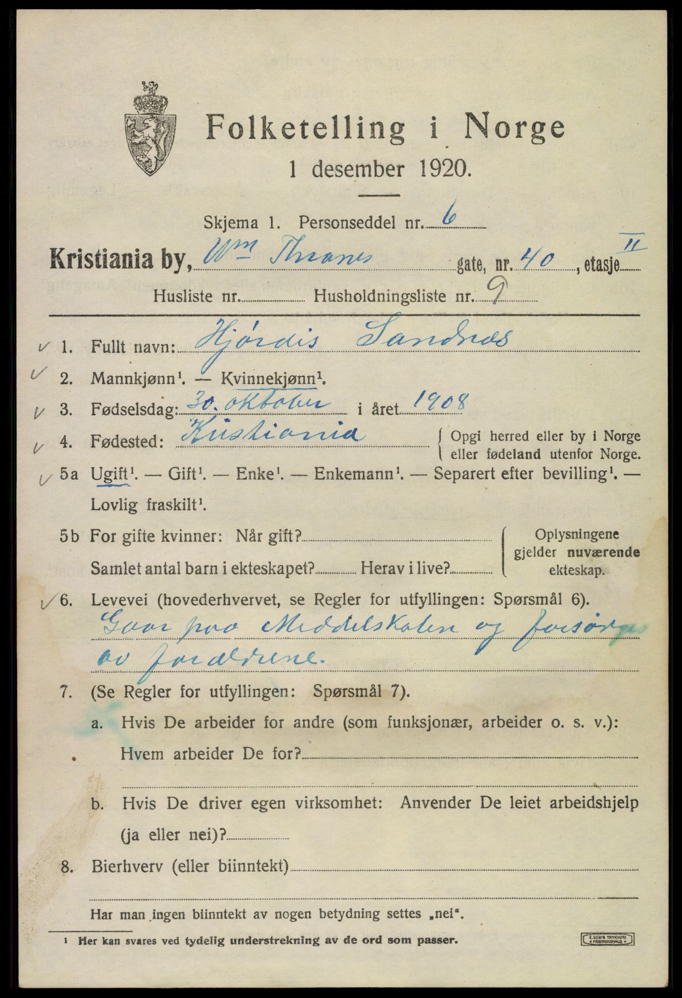 SAO, 1920 census for Kristiania, 1920, p. 647519