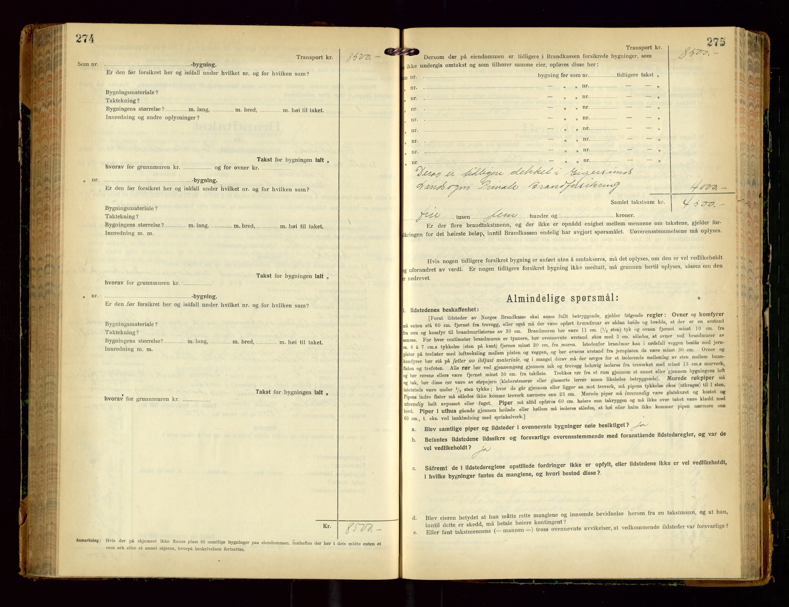 Eigersund lensmannskontor, SAST/A-100171/Gob/L0004: "Branntakstprotokoll", 1921-1925, p. 274-275