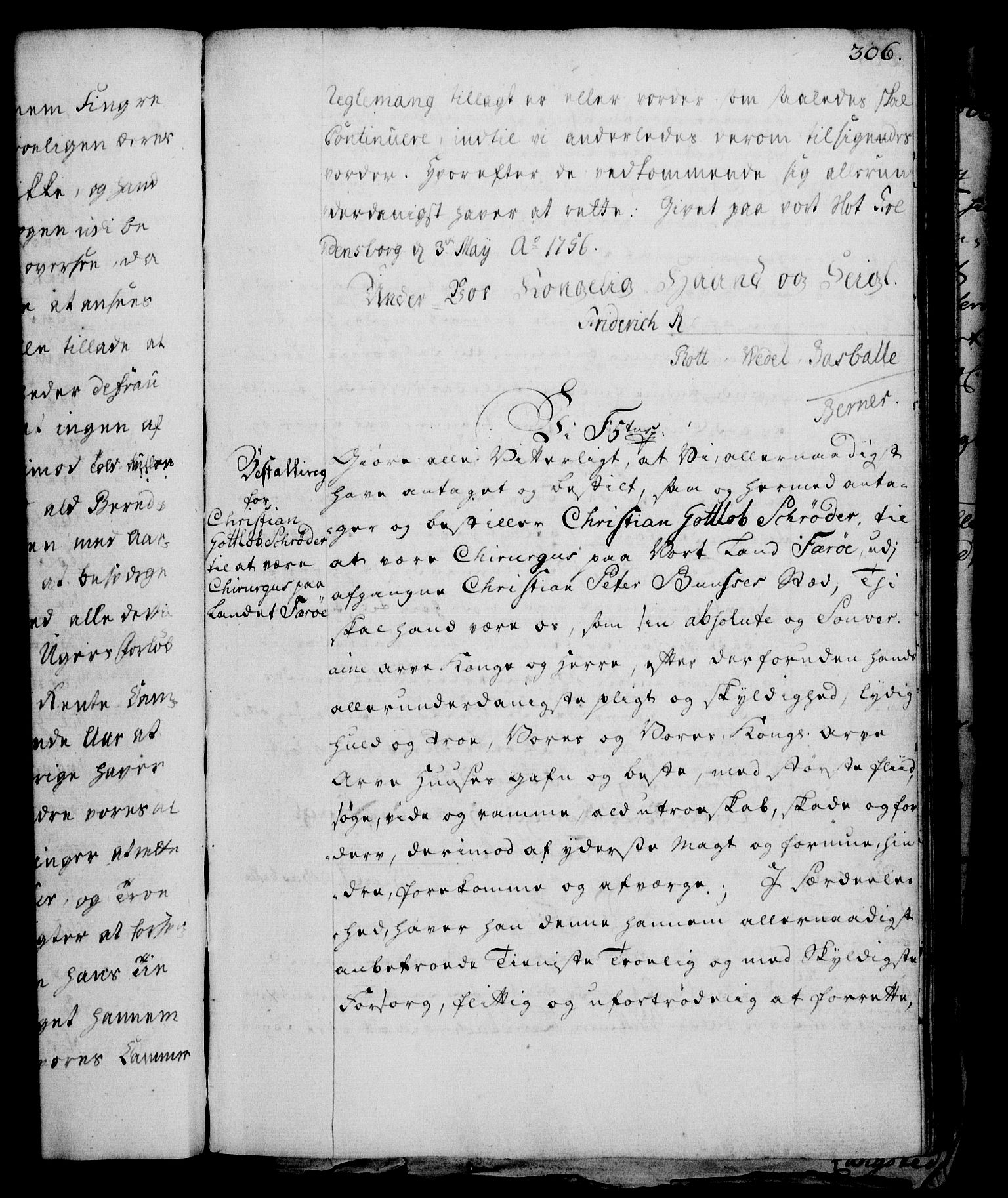 Rentekammeret, Kammerkanselliet, RA/EA-3111/G/Gg/Gge/L0003: Norsk bestallingsprotokoll med register (merket RK 53.27), 1745-1761, p. 306