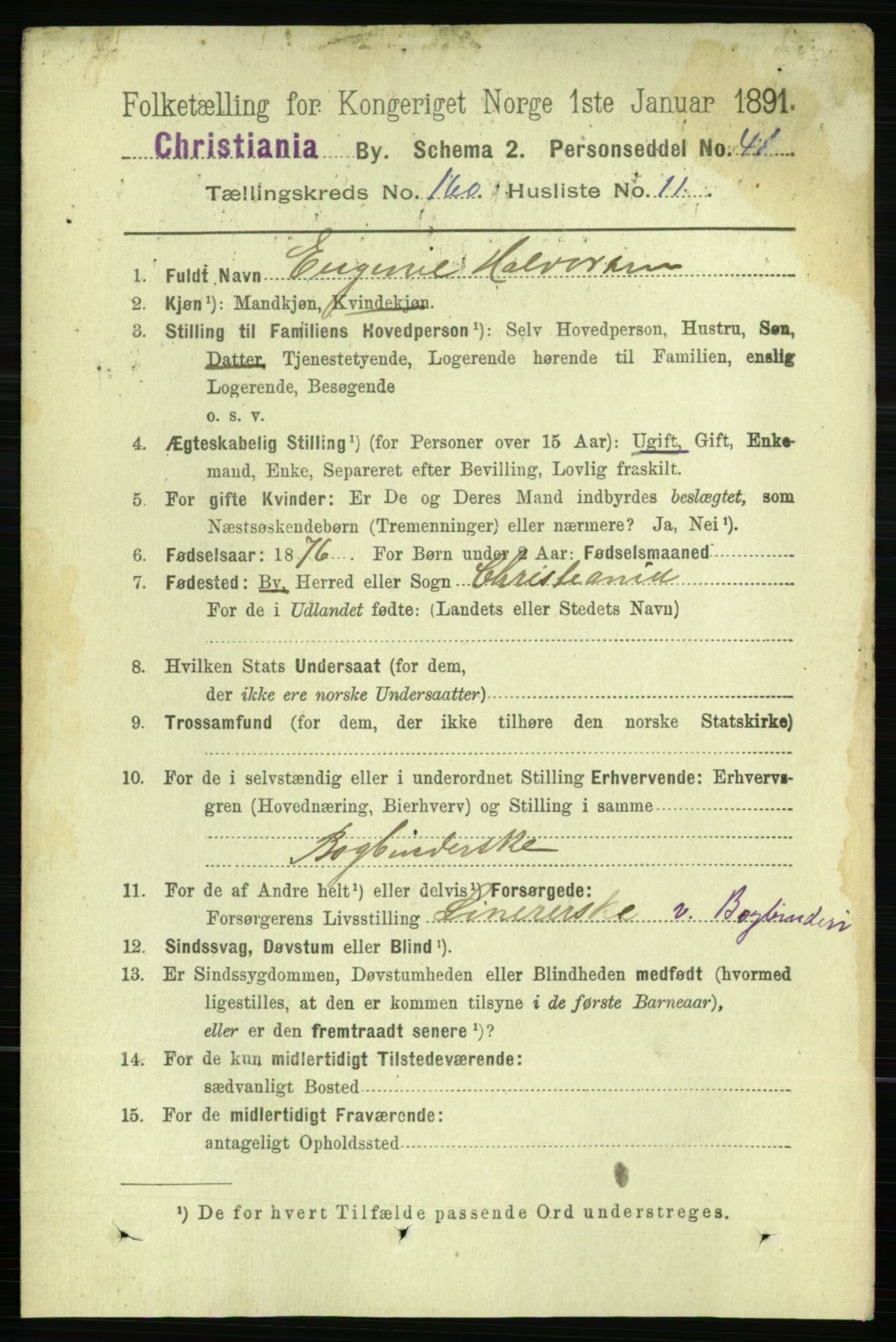 RA, 1891 census for 0301 Kristiania, 1891, p. 91007