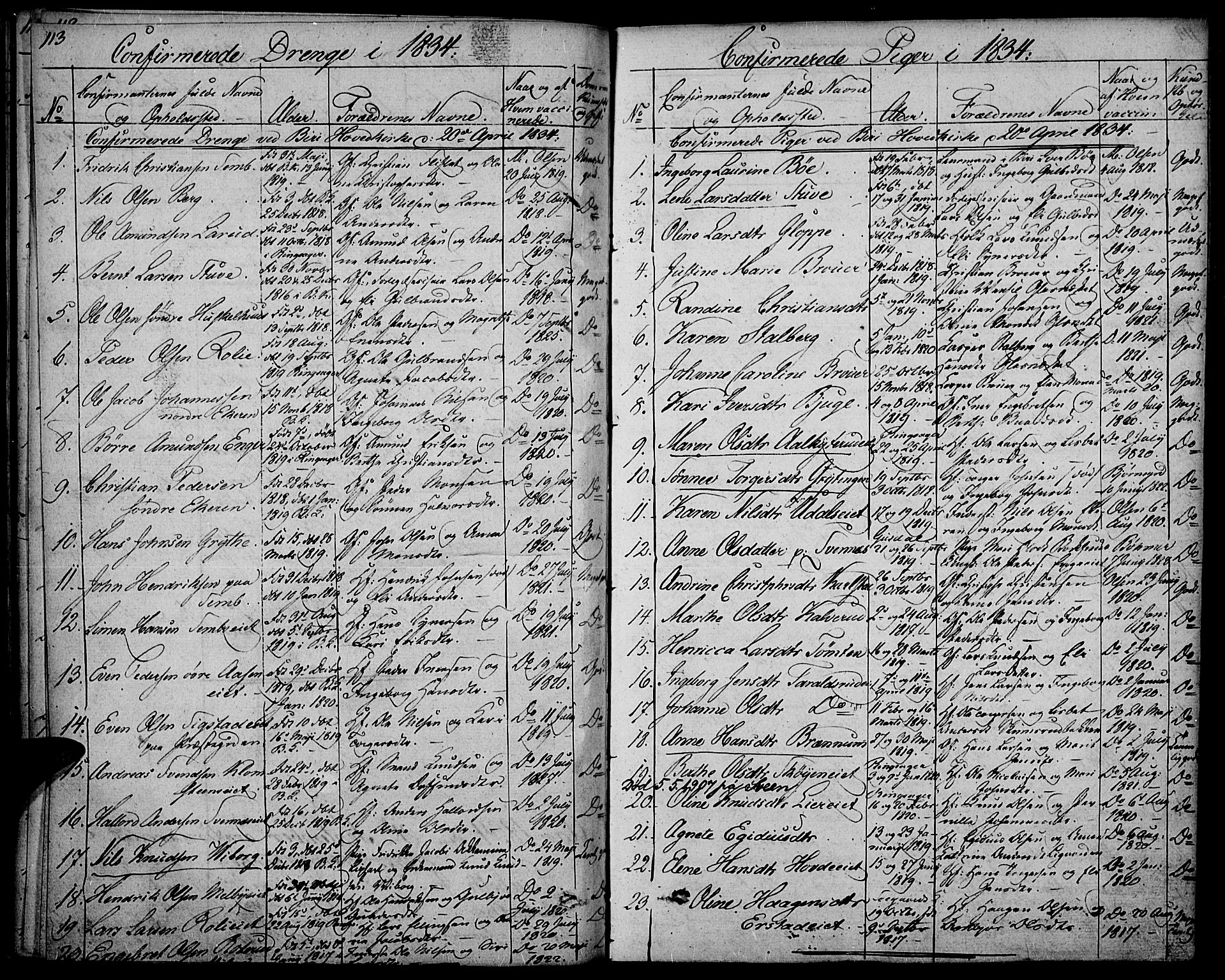 Biri prestekontor, SAH/PREST-096/H/Ha/Haa/L0004: Parish register (official) no. 4, 1829-1842, p. 113