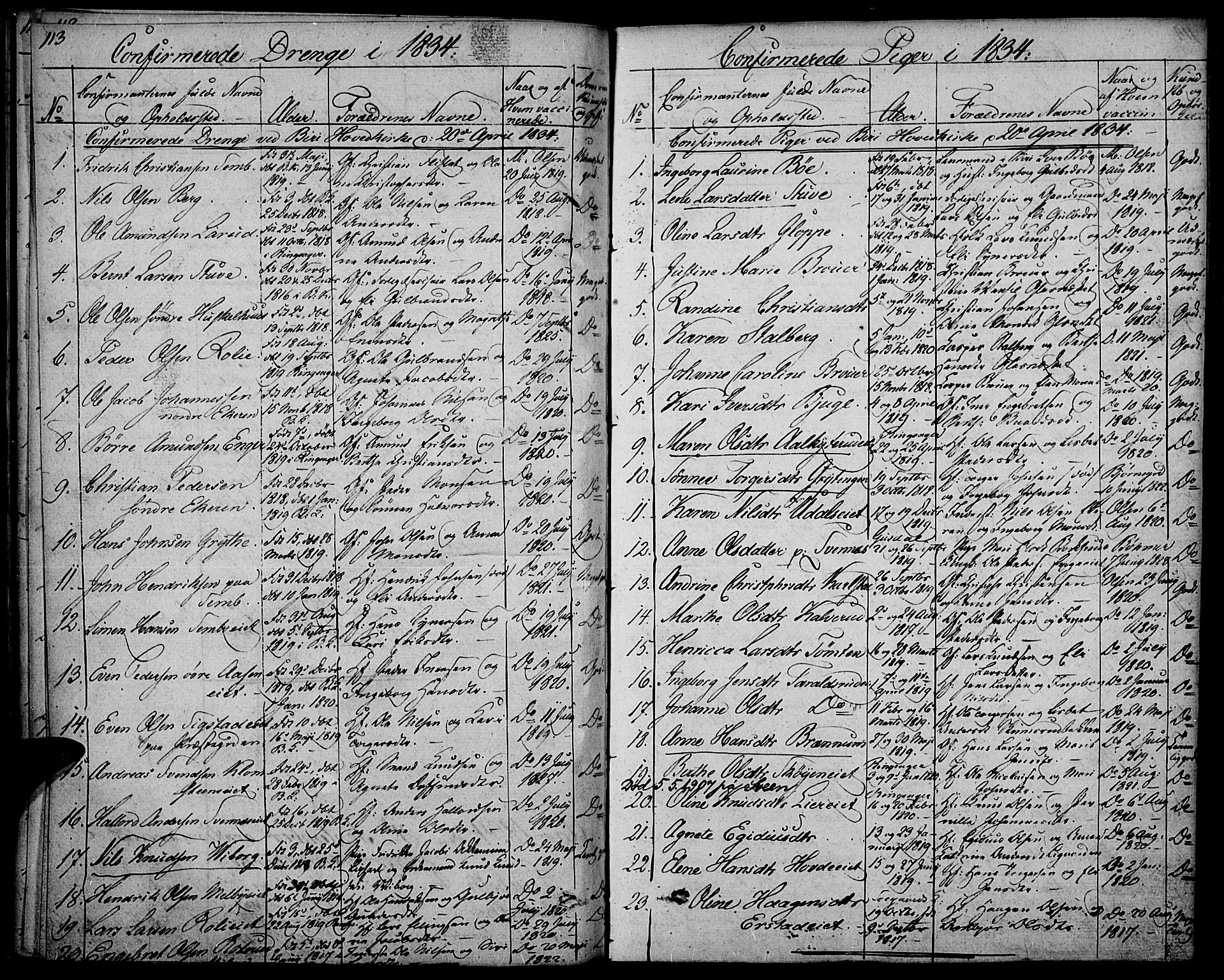 Biri prestekontor, AV/SAH-PREST-096/H/Ha/Haa/L0004: Parish register (official) no. 4, 1829-1842, p. 113