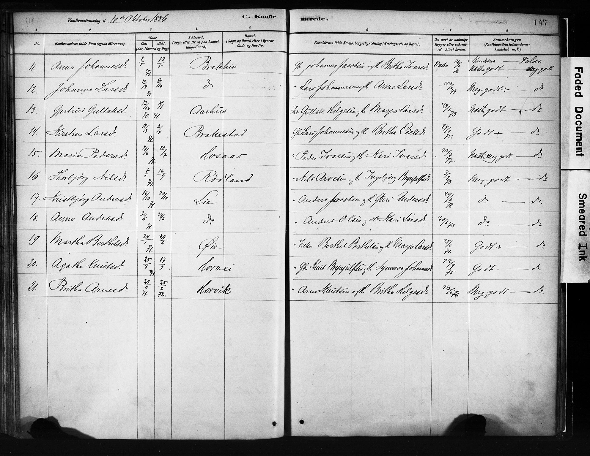 Evanger sokneprestembete, SAB/A-99924: Parish register (official) no. A 1, 1877-1899, p. 147