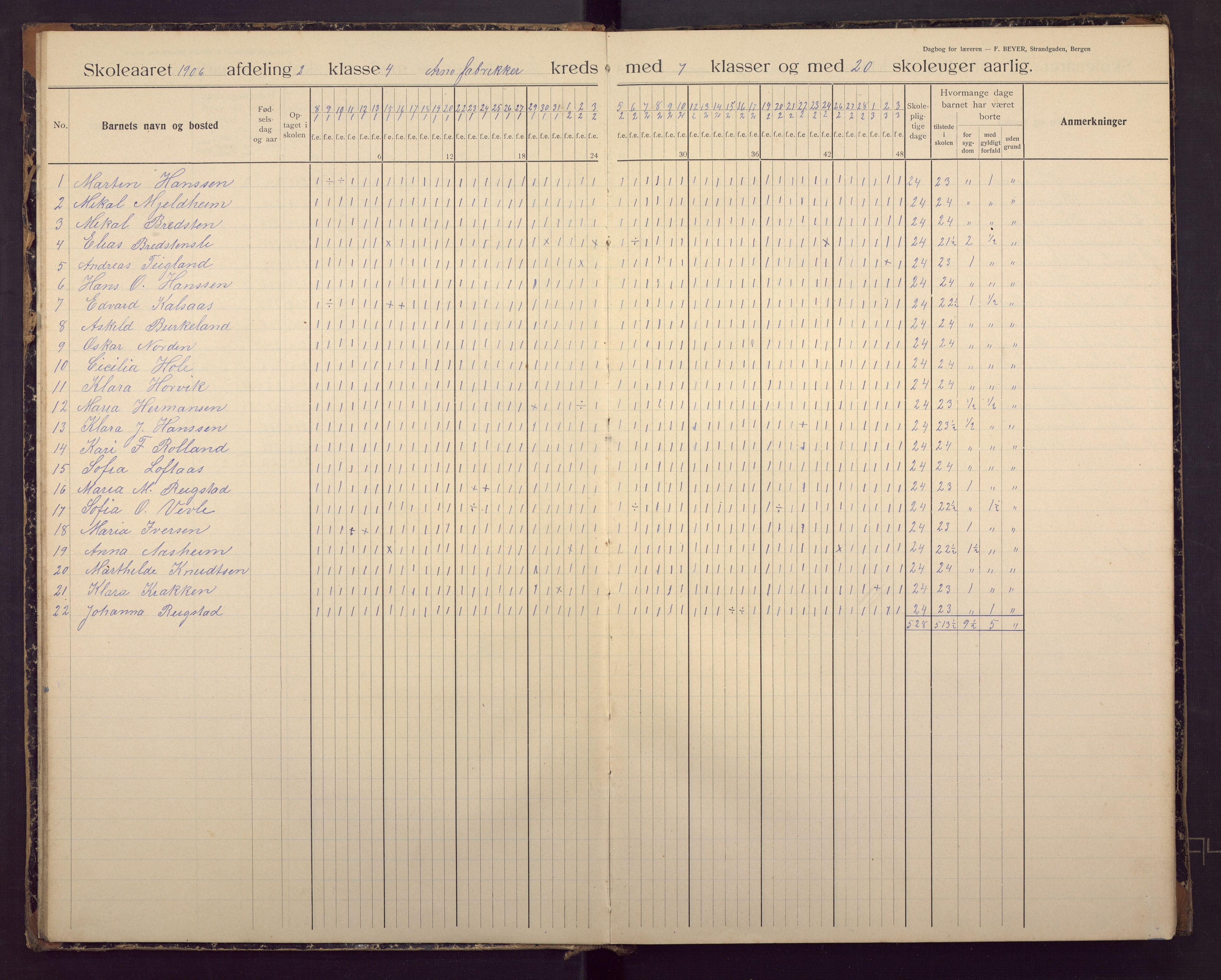 Ytre Arna skole, BBA/A-2528/J/Ja/L0011: Dagbok - 4. og 5. klasse, 1905-1915