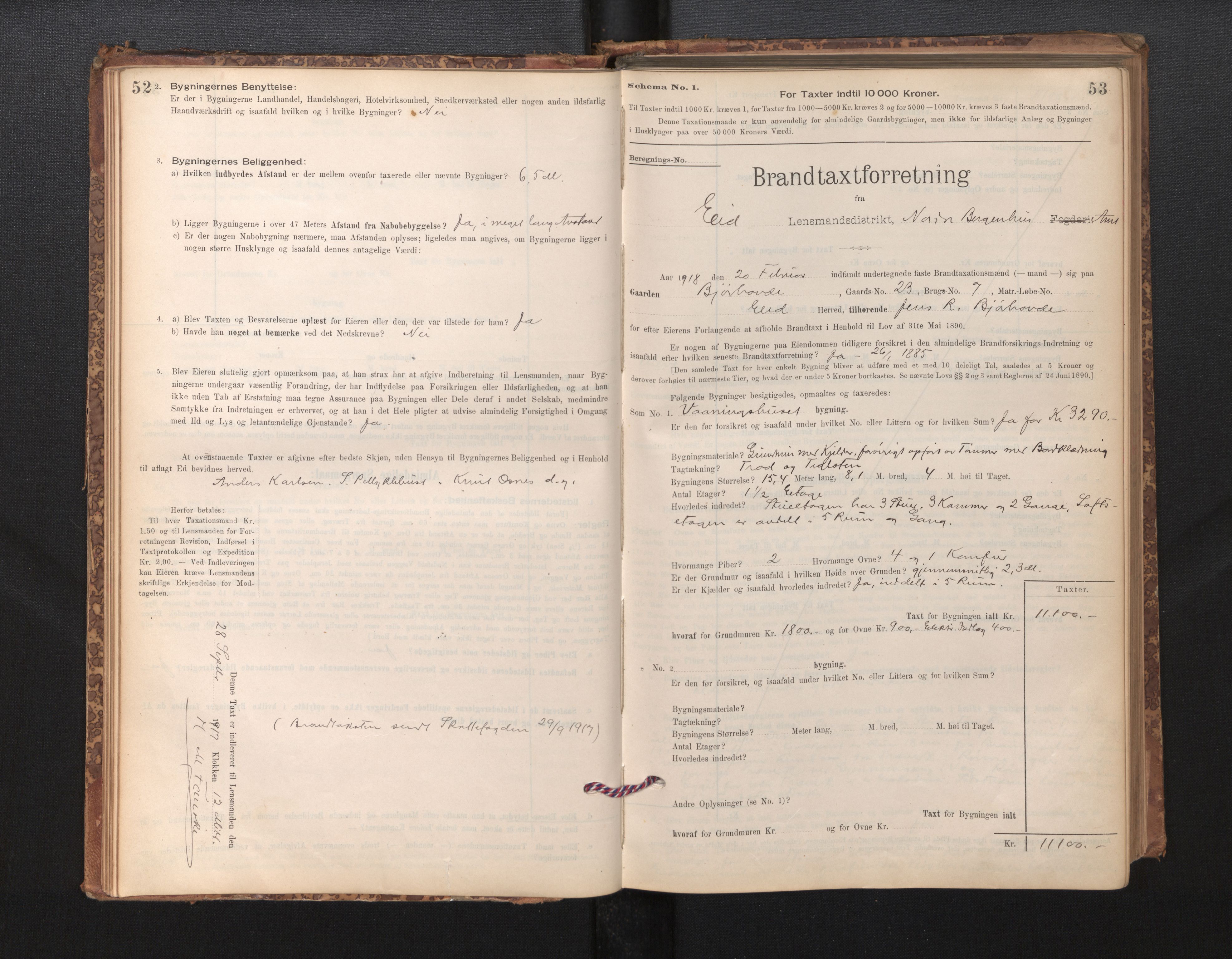 Lensmannen i Eid, SAB/A-27001/0012/L0007: Branntakstprotokoll, skjematakst, 1896-1929, p. 52-53