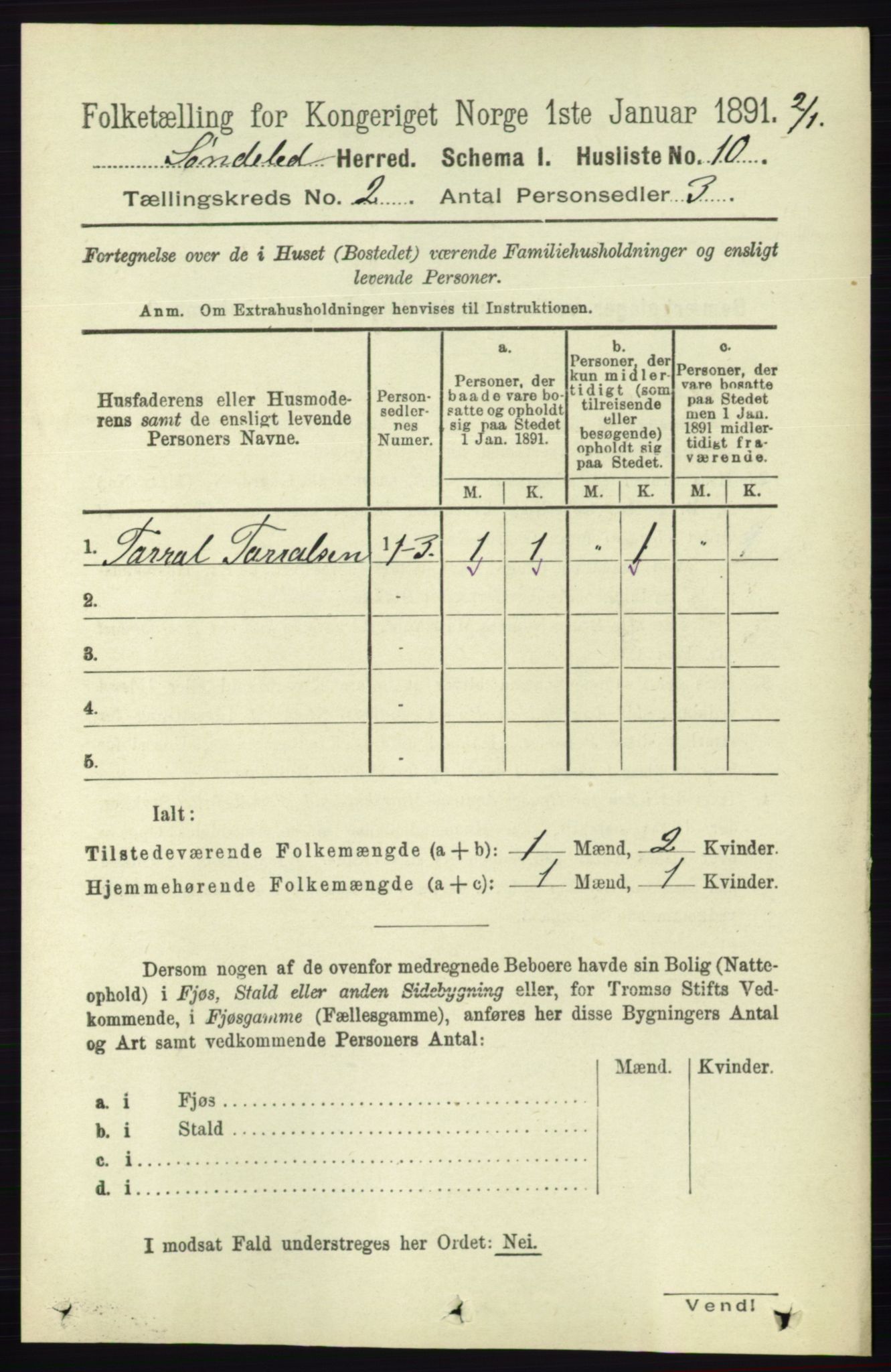 RA, 1891 census for 0913 Søndeled, 1891, p. 361