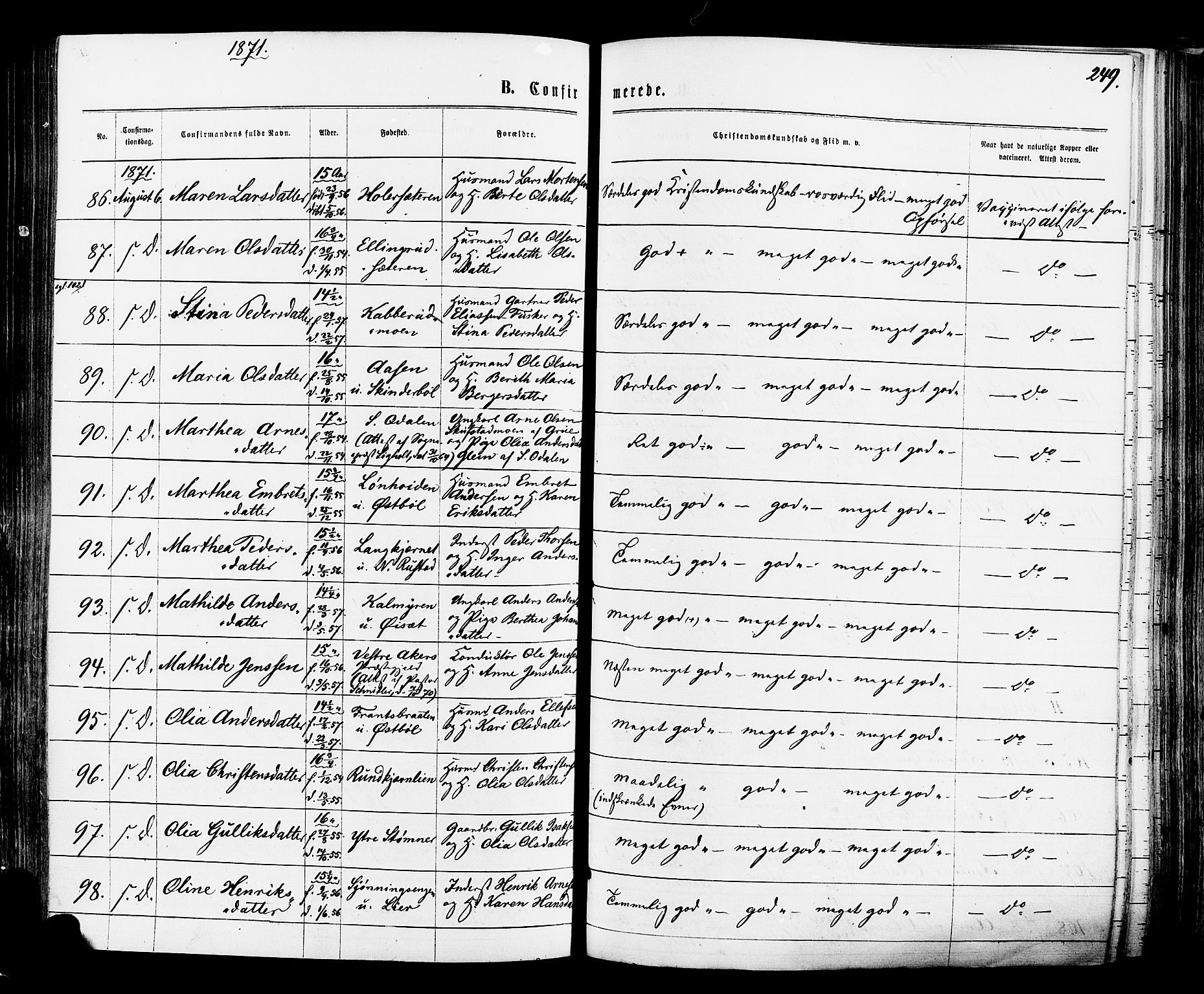 Vinger prestekontor, AV/SAH-PREST-024/H/Ha/Haa/L0012: Parish register (official) no. 12, 1871-1880, p. 249