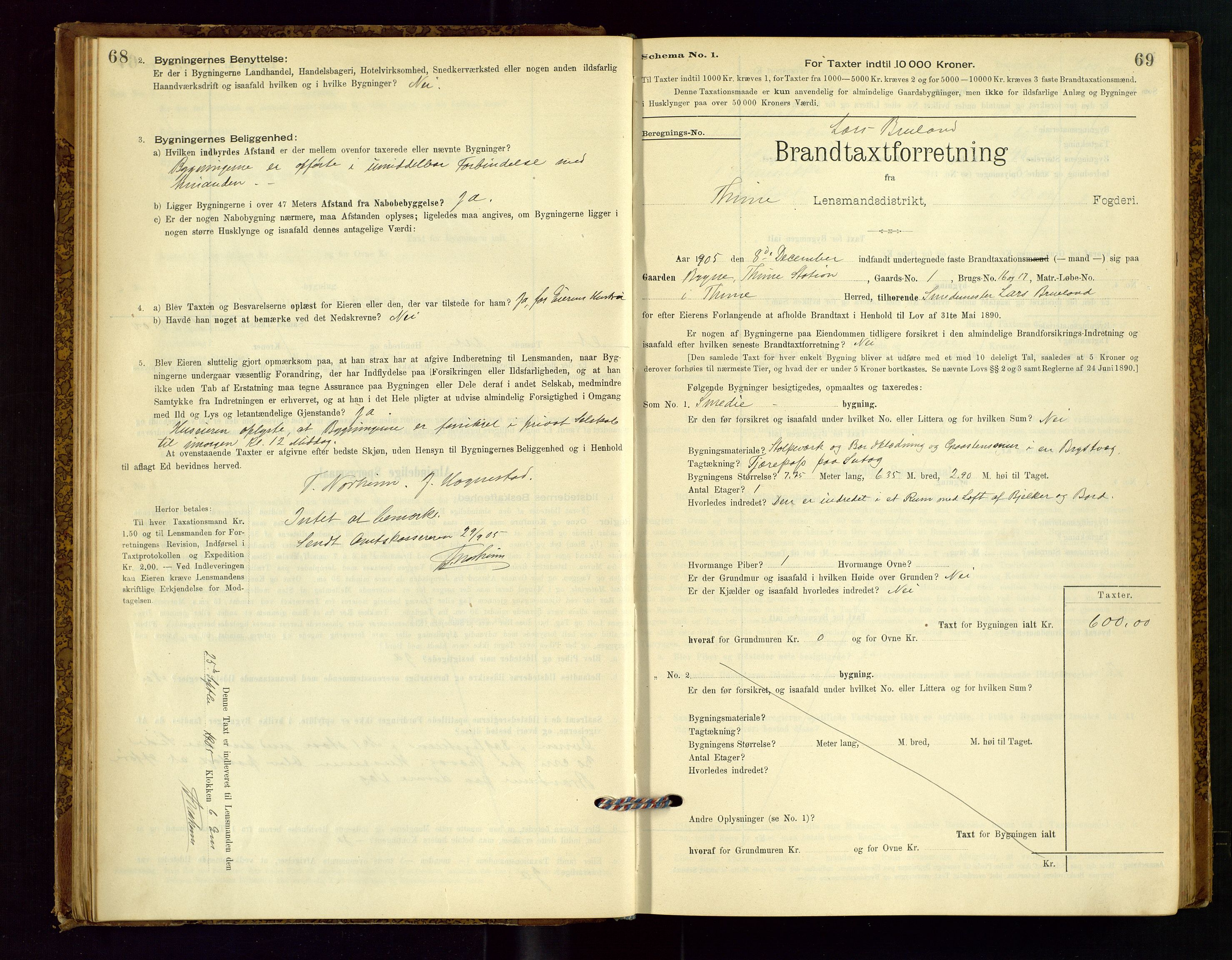 Time lensmannskontor, SAST/A-100420/Gob/L0001: Branntakstprotokoll, 1896-1914, p. 68-69