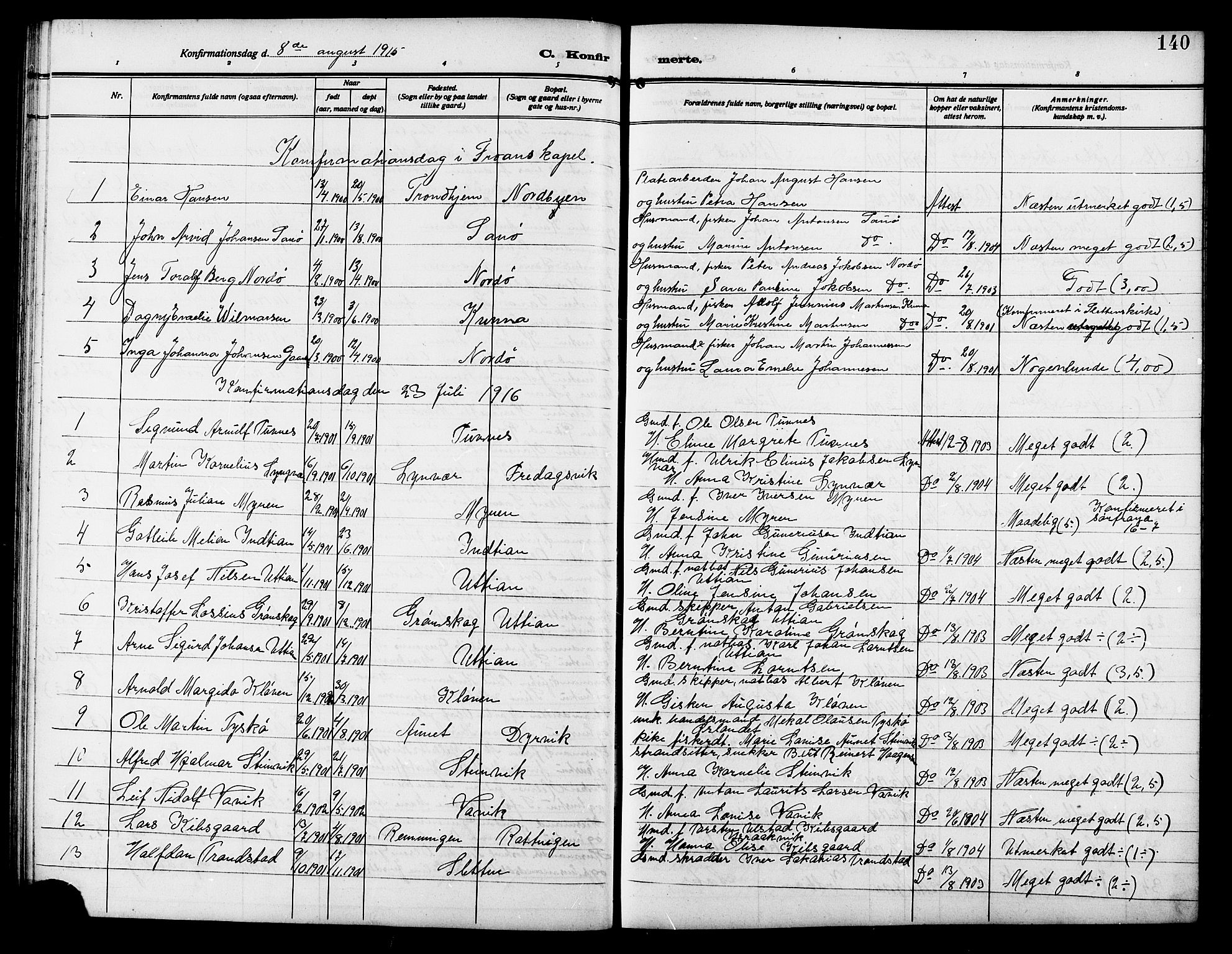 Ministerialprotokoller, klokkerbøker og fødselsregistre - Sør-Trøndelag, SAT/A-1456/640/L0588: Parish register (copy) no. 640C05, 1909-1922, p. 140