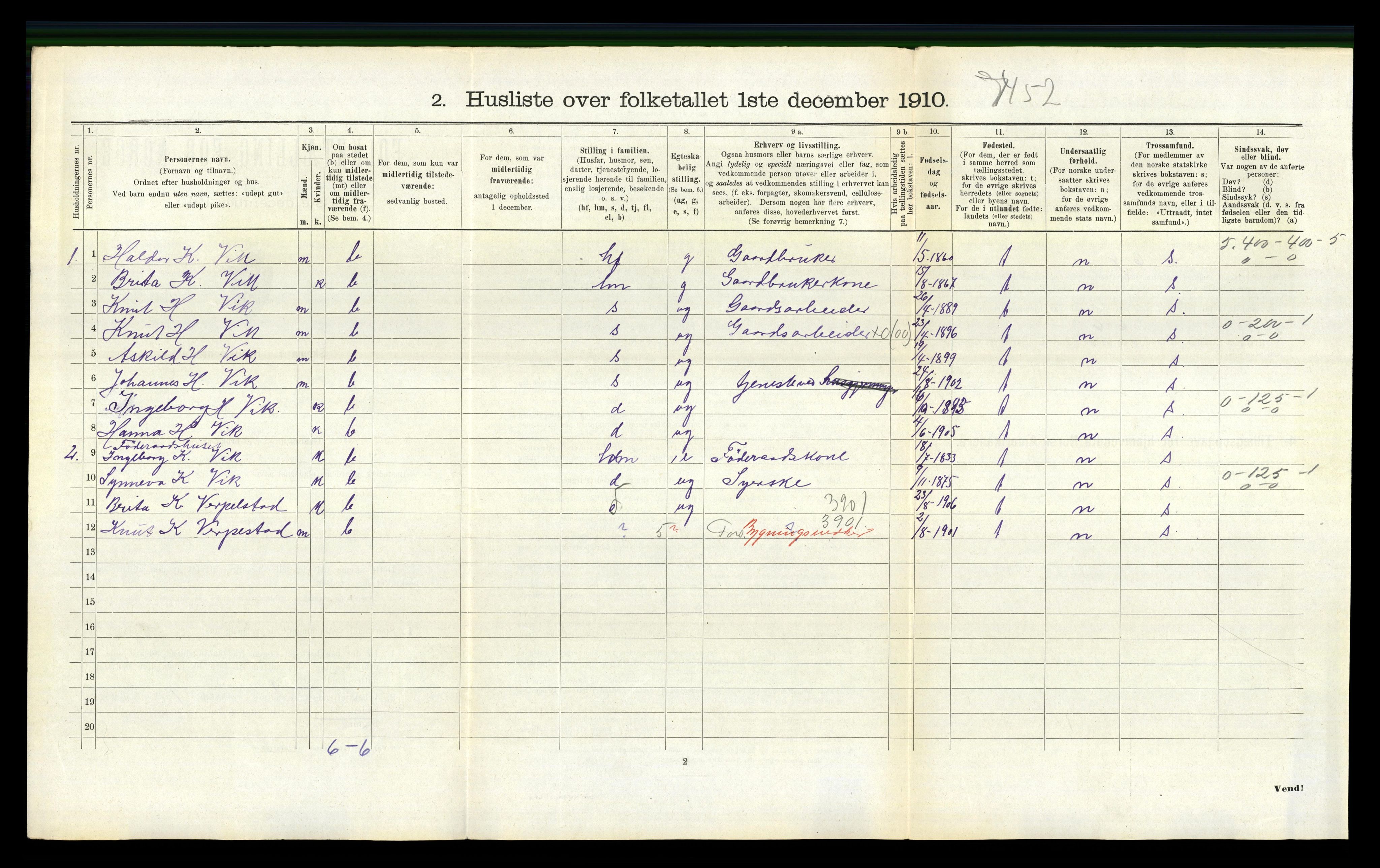 RA, 1910 census for Bruvik, 1910, p. 907