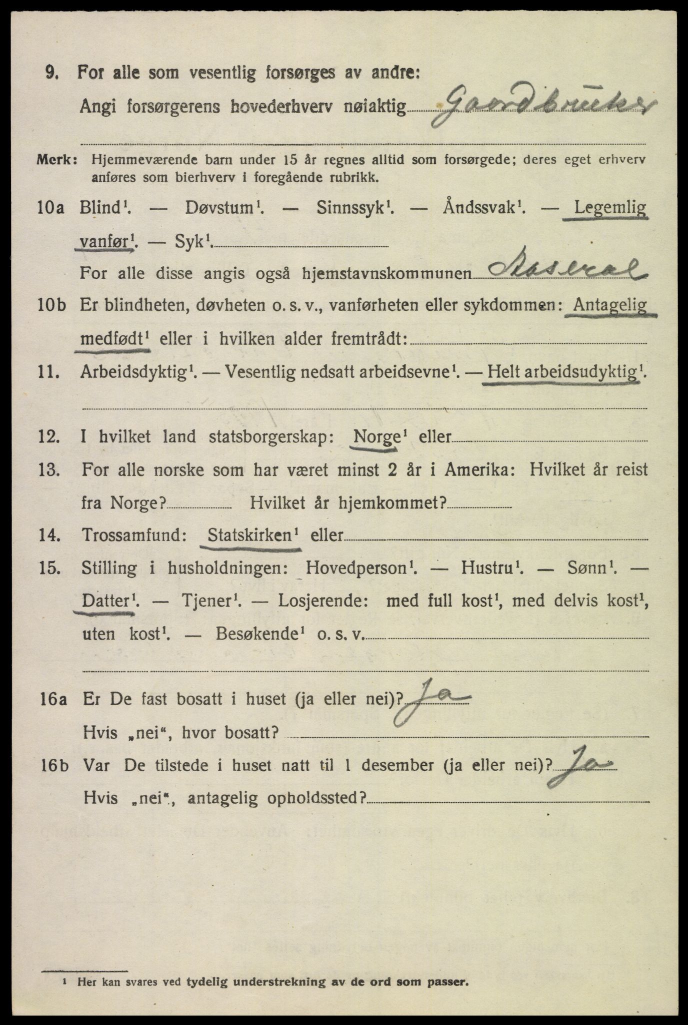 SAK, 1920 census for Åseral, 1920, p. 1003