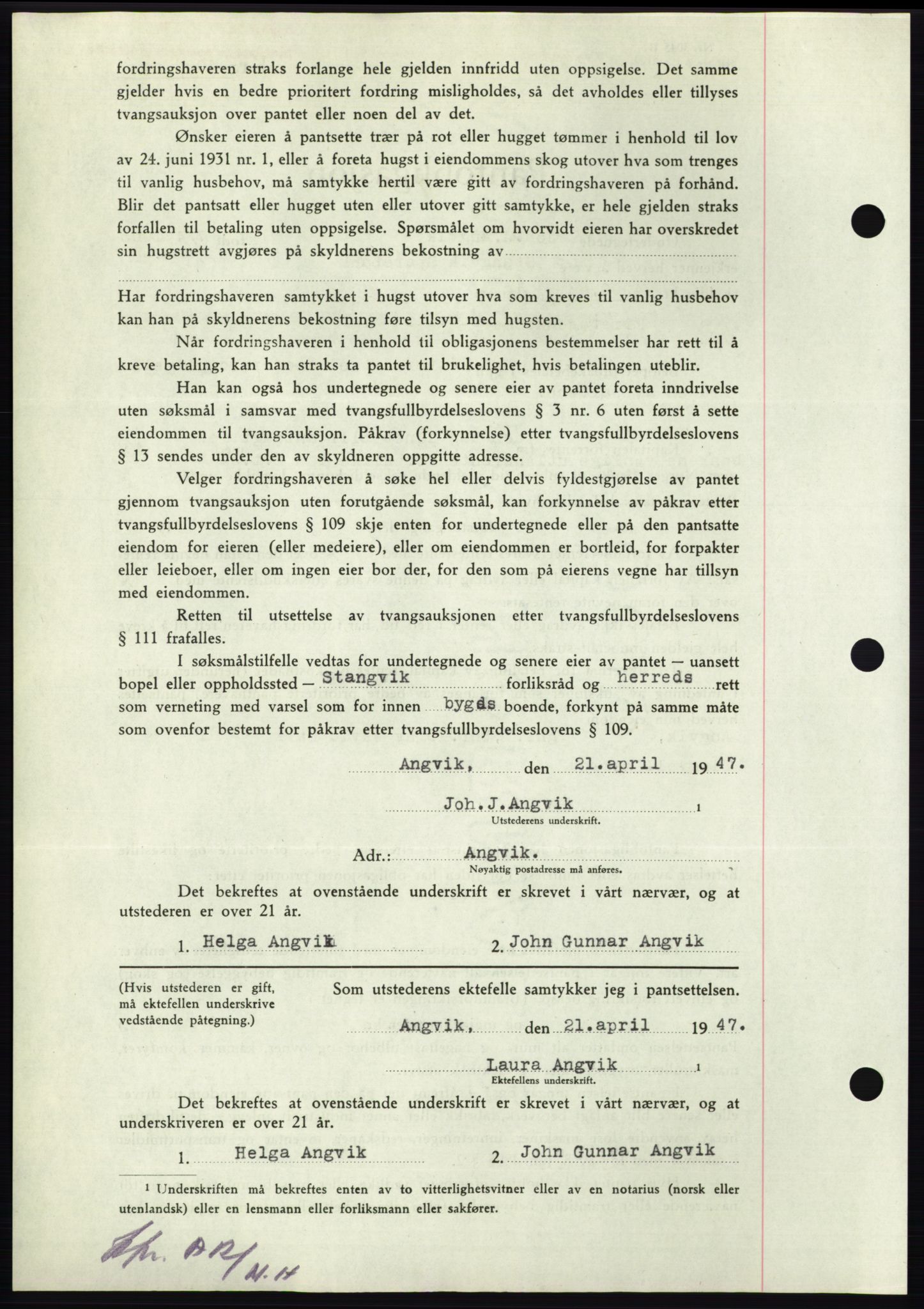 Nordmøre sorenskriveri, AV/SAT-A-4132/1/2/2Ca: Mortgage book no. B96, 1947-1947, Diary no: : 1017/1947