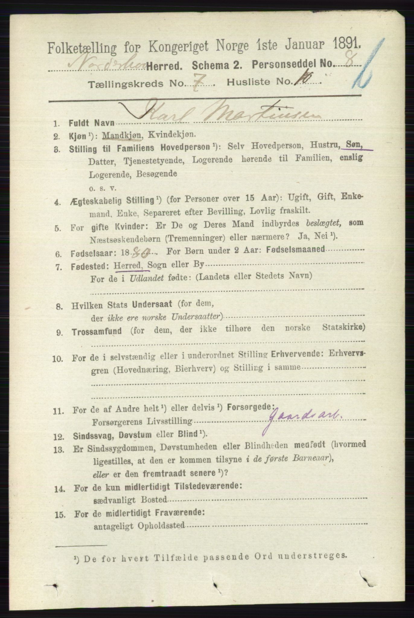 RA, 1891 census for 0613 Norderhov, 1891, p. 5166