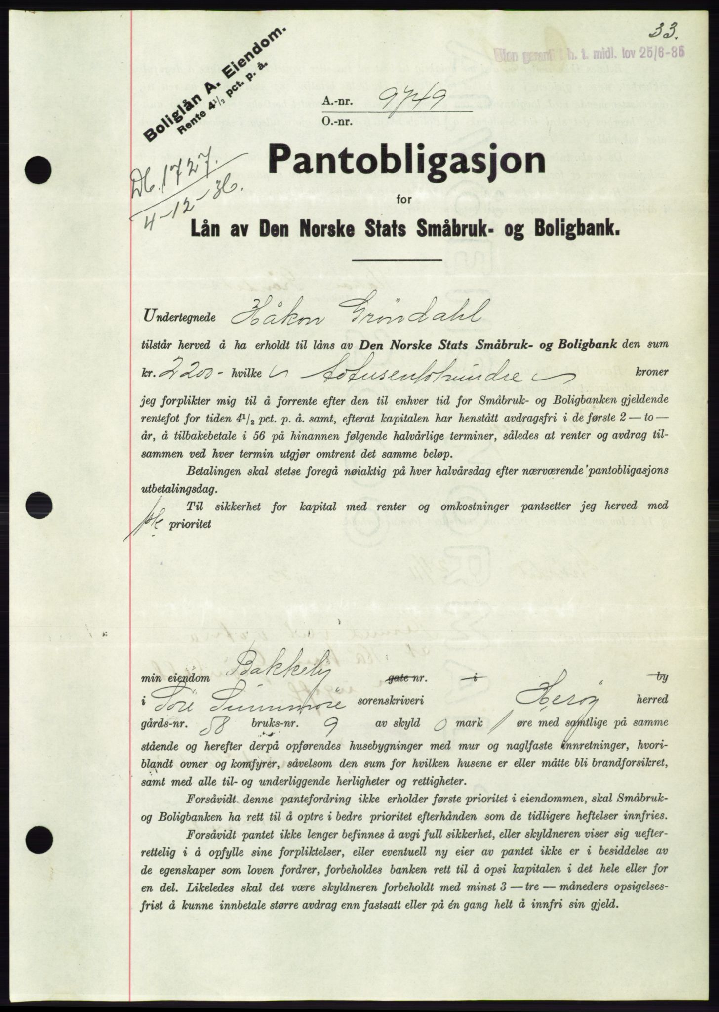 Søre Sunnmøre sorenskriveri, AV/SAT-A-4122/1/2/2C/L0062: Mortgage book no. 56, 1936-1937, Diary no: : 1727/1936