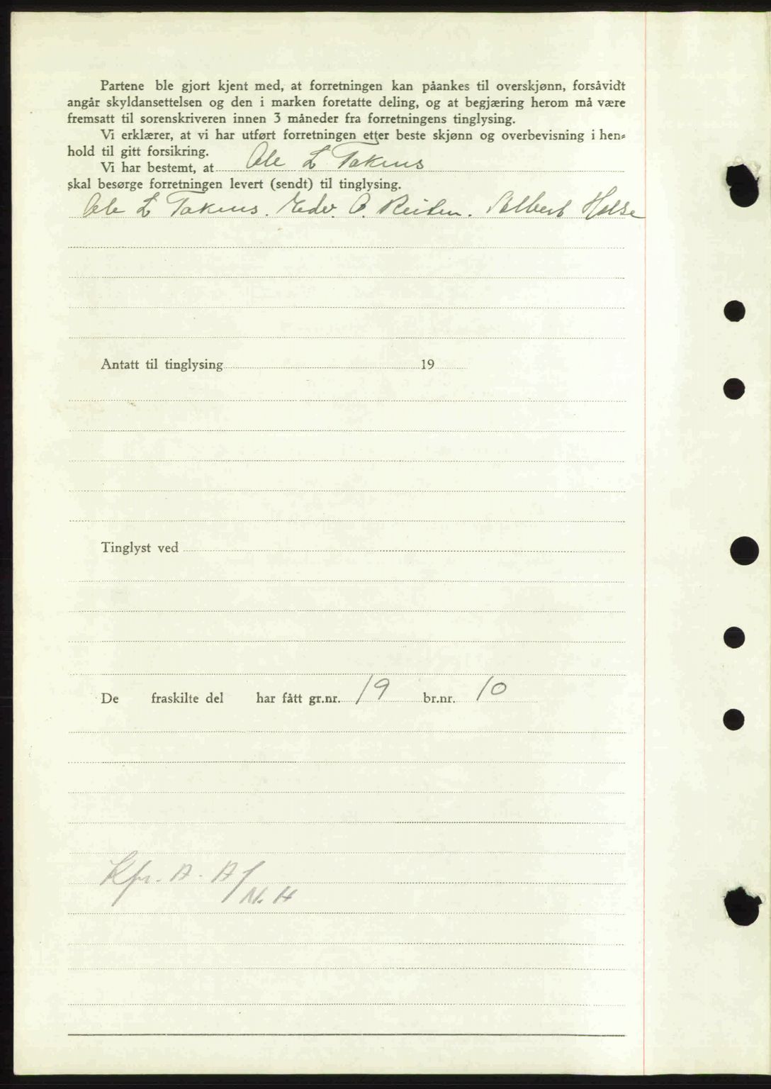 Nordmøre sorenskriveri, AV/SAT-A-4132/1/2/2Ca: Mortgage book no. A103, 1946-1947, Diary no: : 262/1947