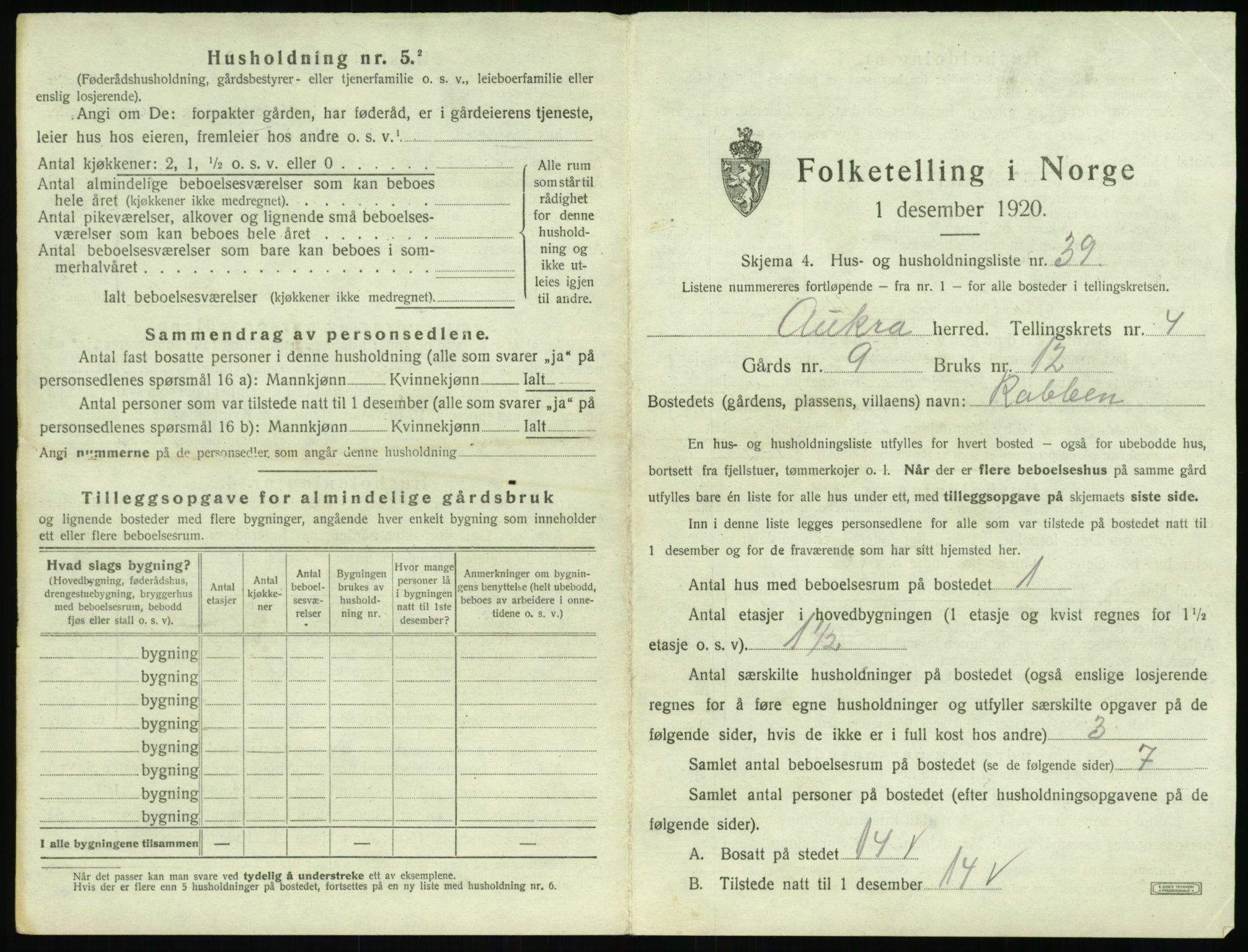 SAT, 1920 census for Aukra, 1920, p. 411