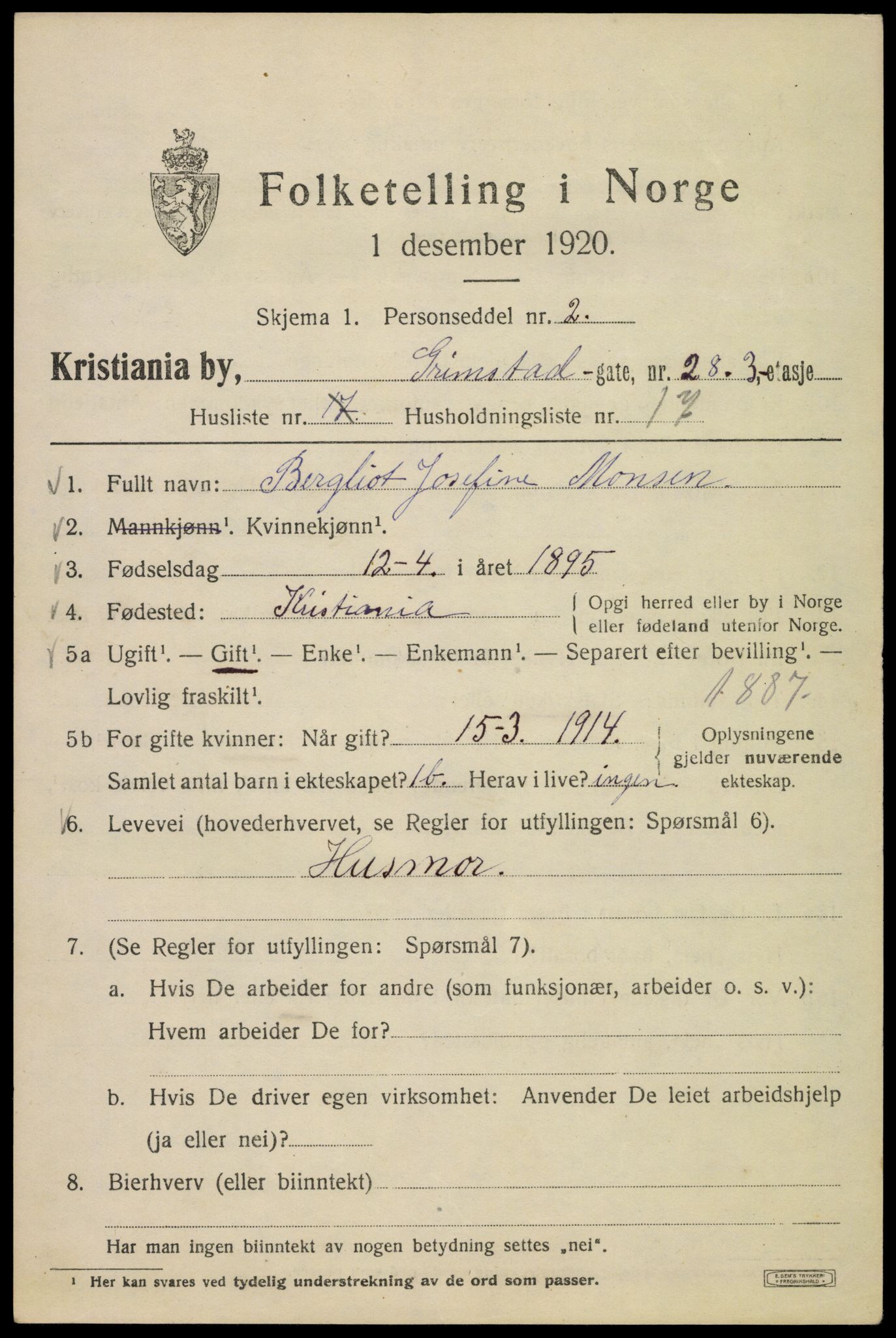 SAO, 1920 census for Kristiania, 1920, p. 252419