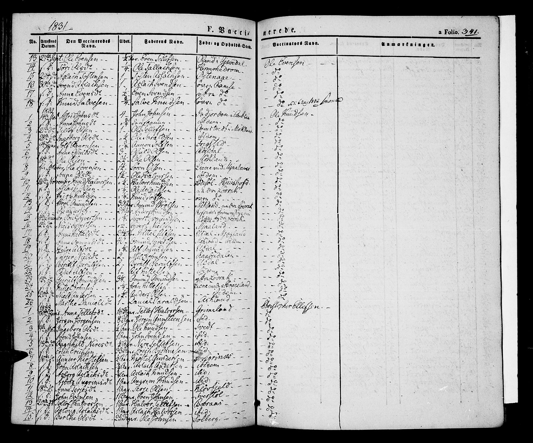 Åmli sokneprestkontor, AV/SAK-1111-0050/F/Fa/Fac/L0007: Parish register (official) no. A 7 /1, 1829-1851, p. 341