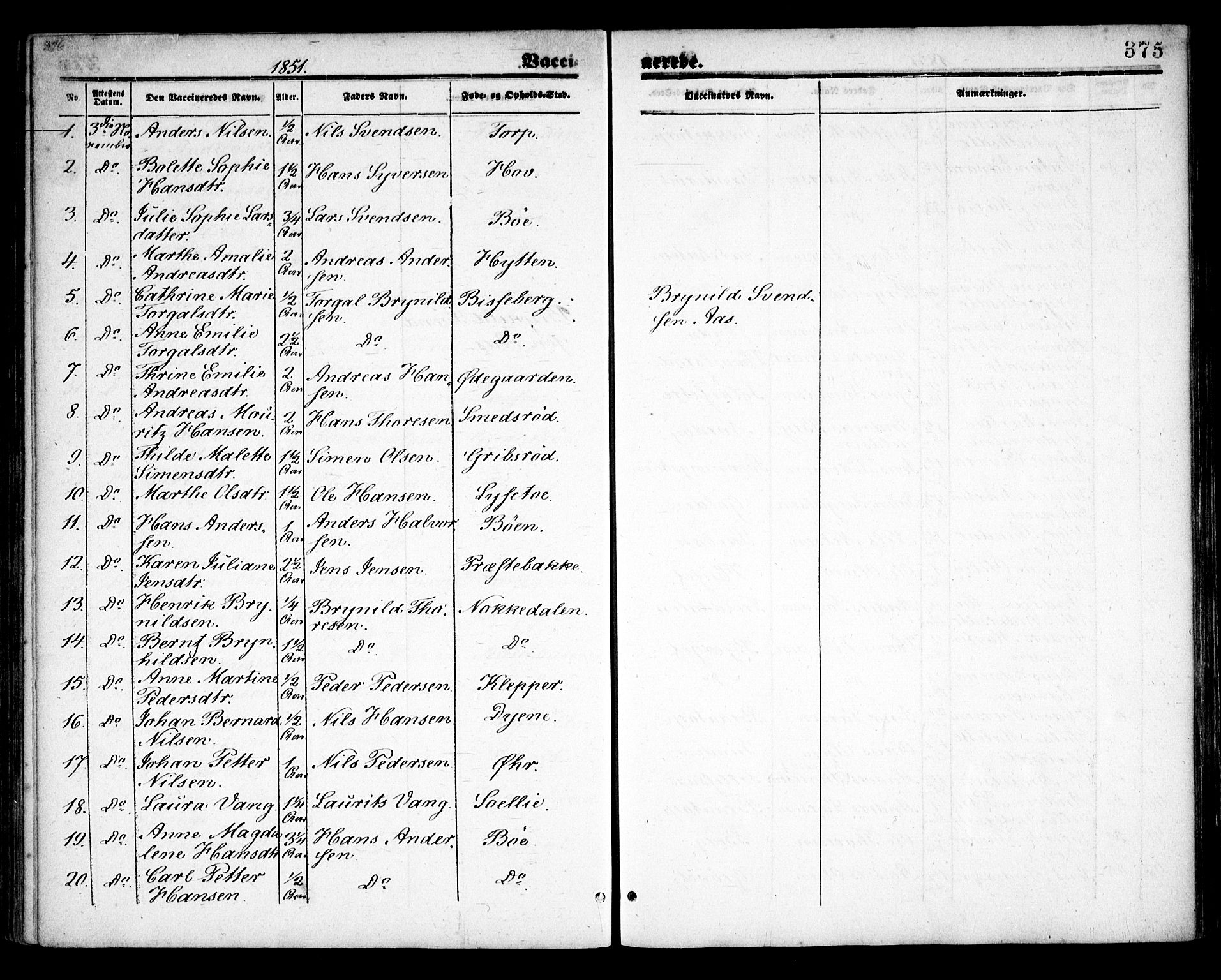 Idd prestekontor Kirkebøker, SAO/A-10911/F/Fc/L0004b: Parish register (official) no. III 4B, 1848-1860, p. 375
