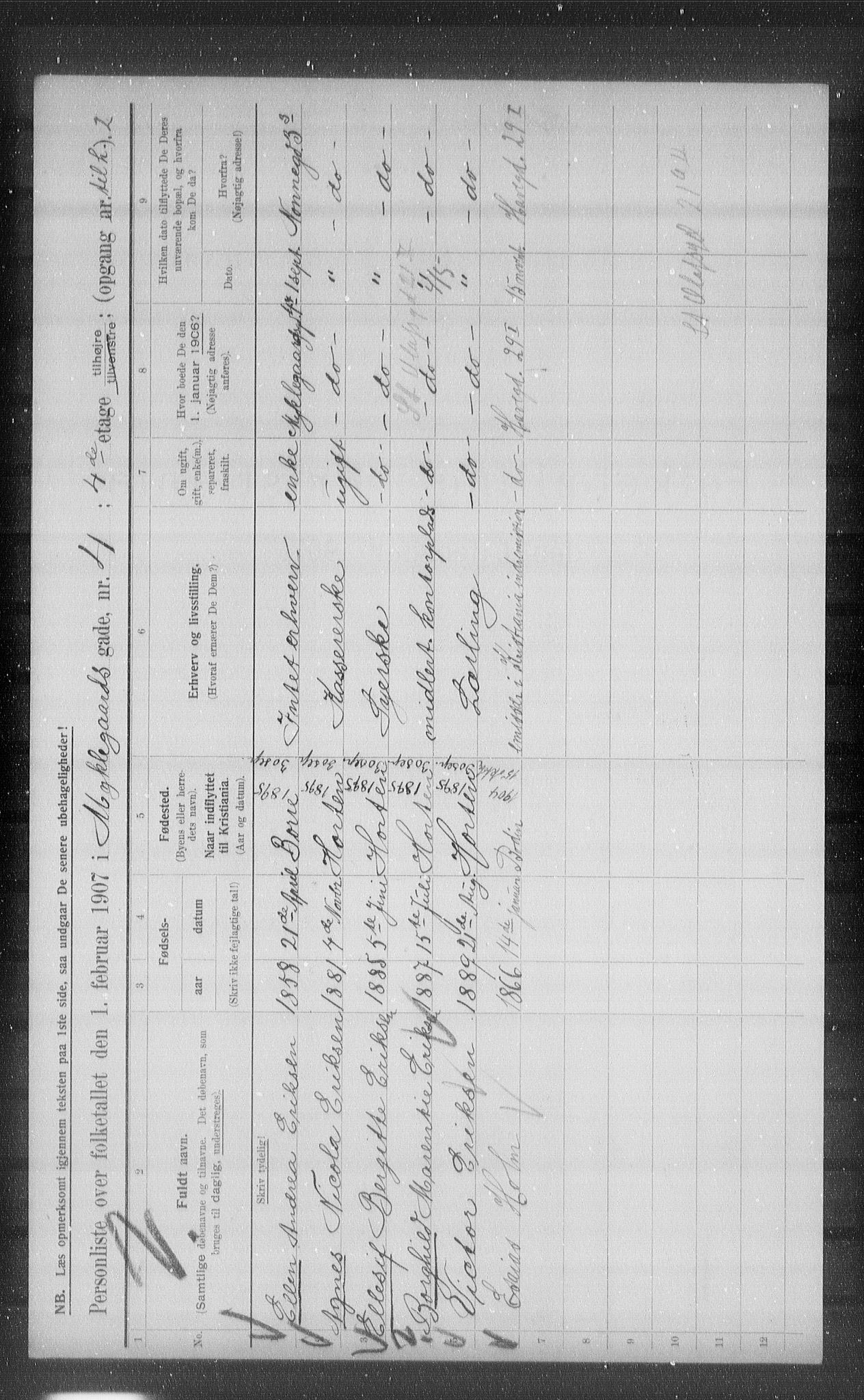 OBA, Municipal Census 1907 for Kristiania, 1907, p. 34912