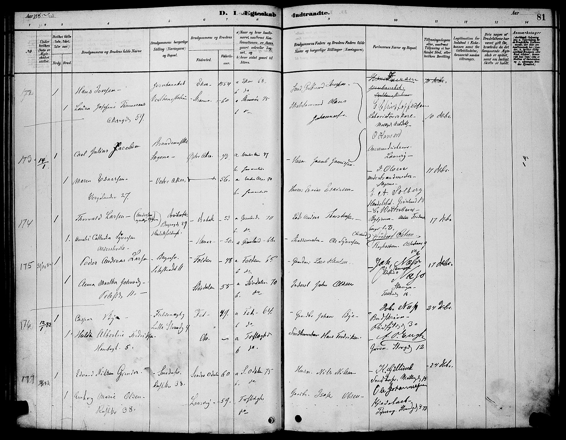 Trefoldighet prestekontor Kirkebøker, AV/SAO-A-10882/H/Ha/L0003: Banns register no. 3, 1878-1888, p. 81