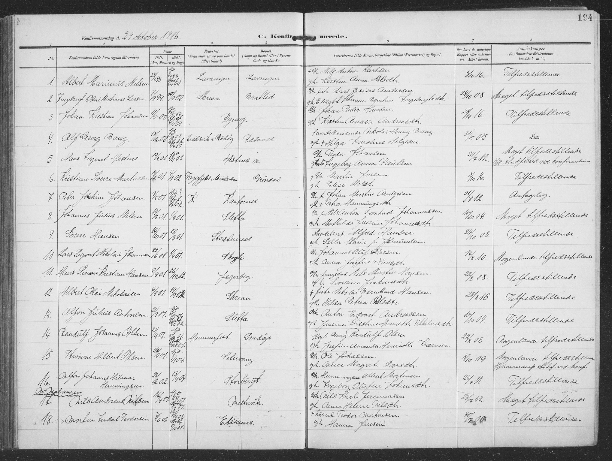 Balsfjord sokneprestembete, AV/SATØ-S-1303/G/Ga/L0009klokker: Parish register (copy) no. 9, 1906-1920, p. 194