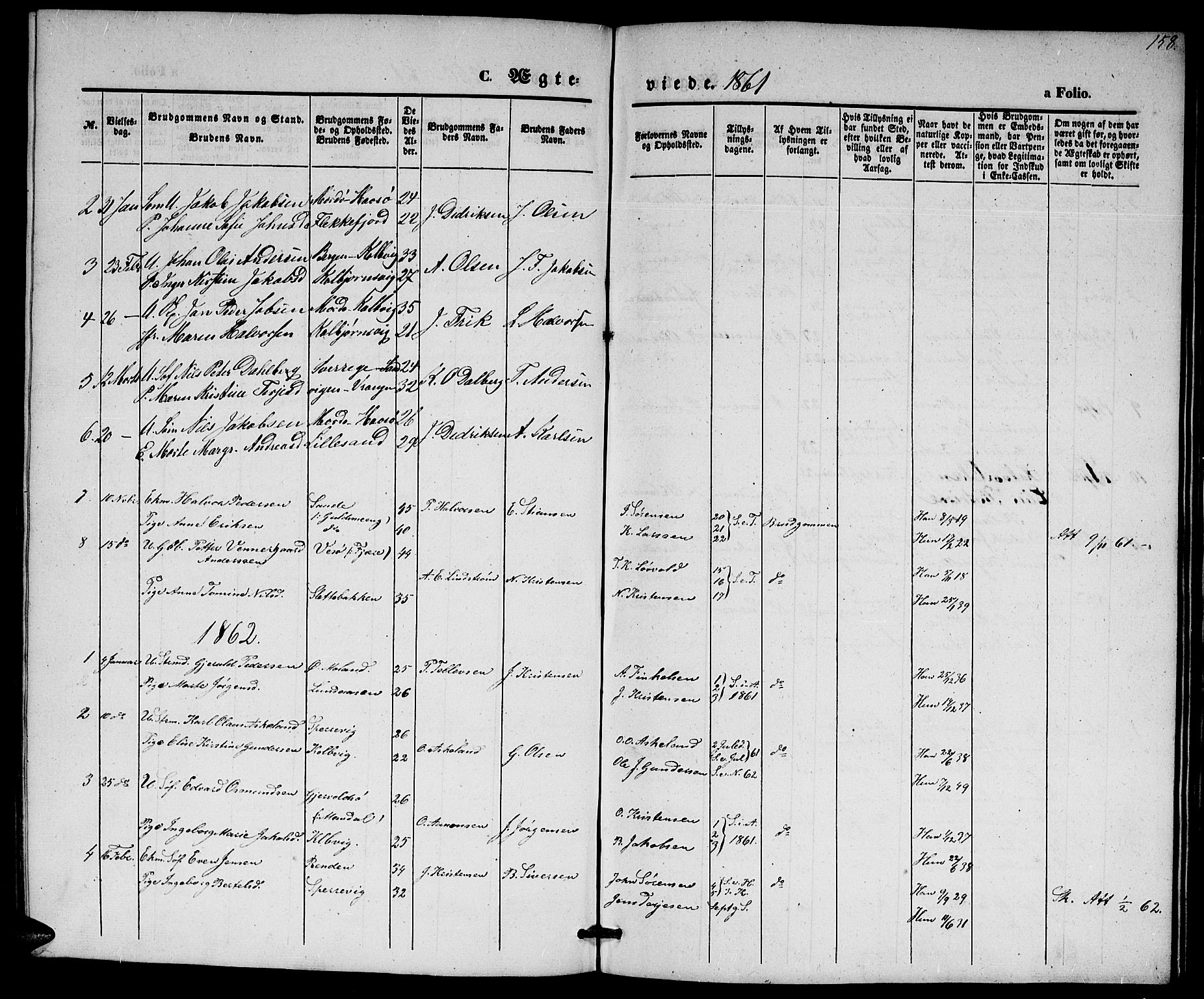 Hisøy sokneprestkontor, SAK/1111-0020/F/Fb/L0001: Parish register (copy) no. B 1, 1849-1872, p. 158
