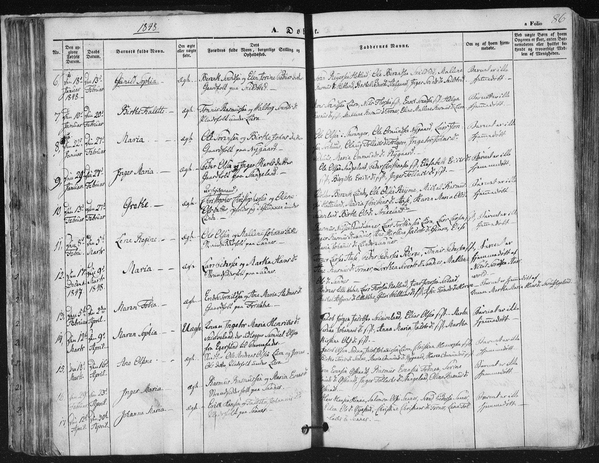 Høyland sokneprestkontor, AV/SAST-A-101799/001/30BA/L0008: Parish register (official) no. A 8, 1841-1856, p. 86