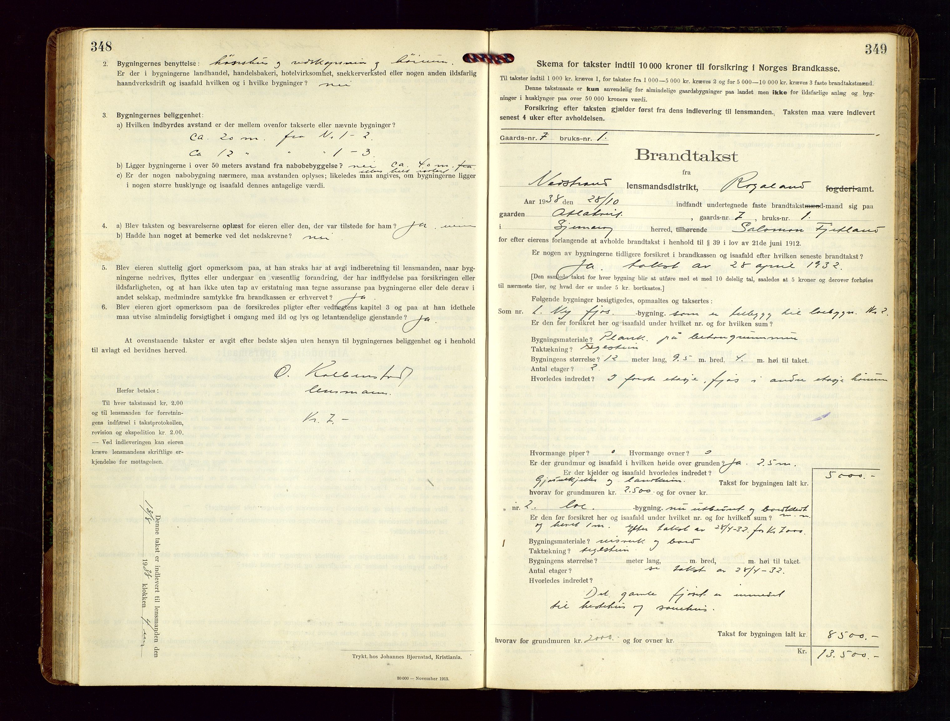 Nedstrand lensmannskontor, SAST/A-100236/Gob/L0002: "Brandtakstprotokol for Nerstrand lensmandsdistrikt Rogaland Fylke", 1916-1949, p. 348-349