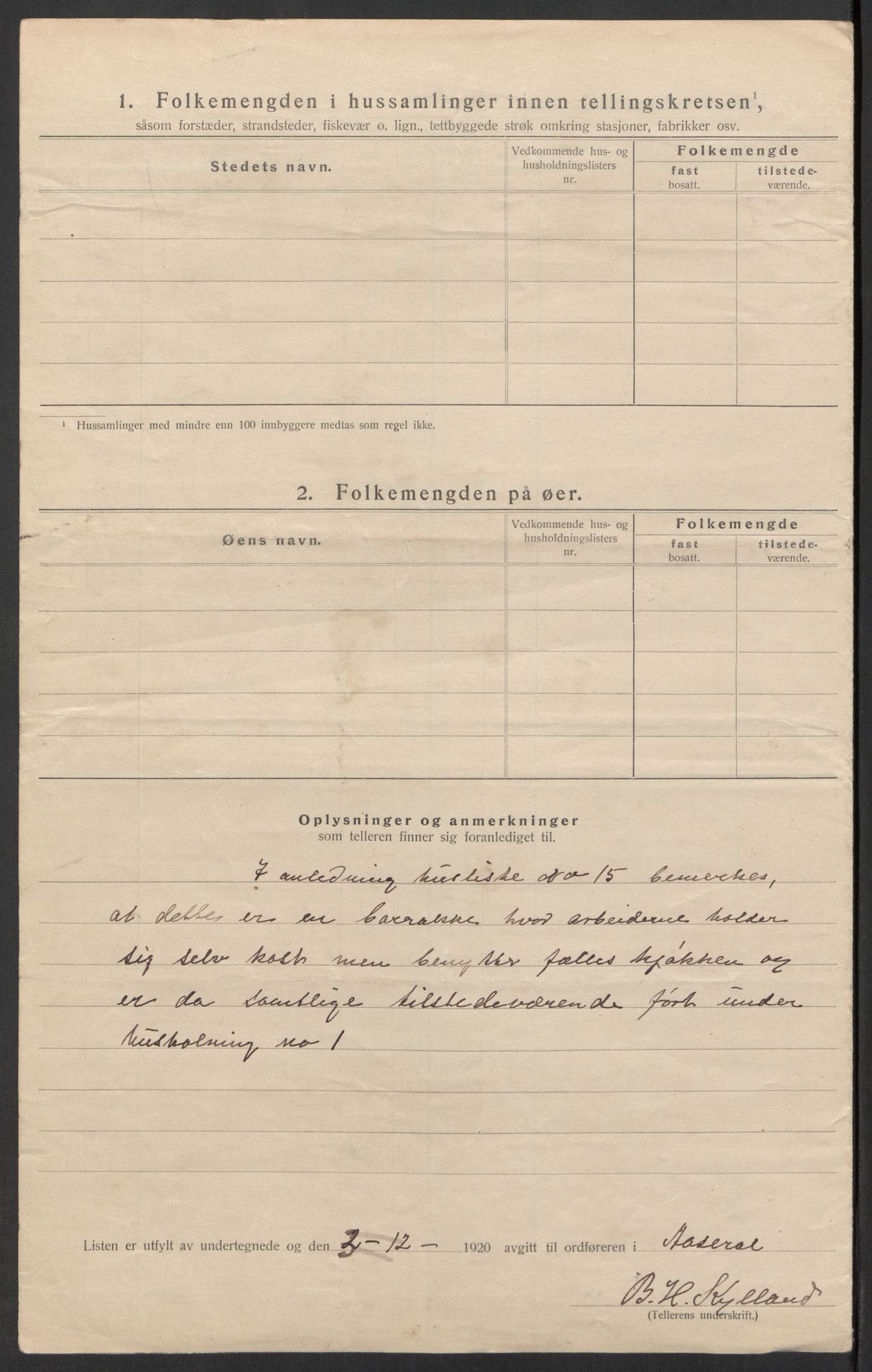 SAK, 1920 census for Åseral, 1920, p. 19