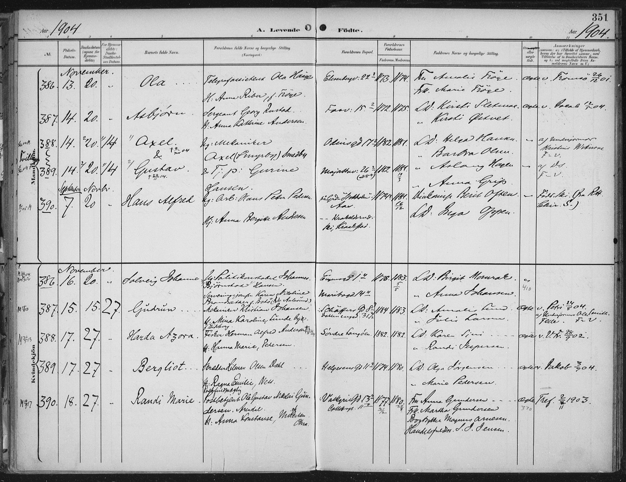 Rikshospitalet prestekontor Kirkebøker, SAO/A-10309b/F/L0012: Parish register (official) no. 12, 1901-1904, p. 351