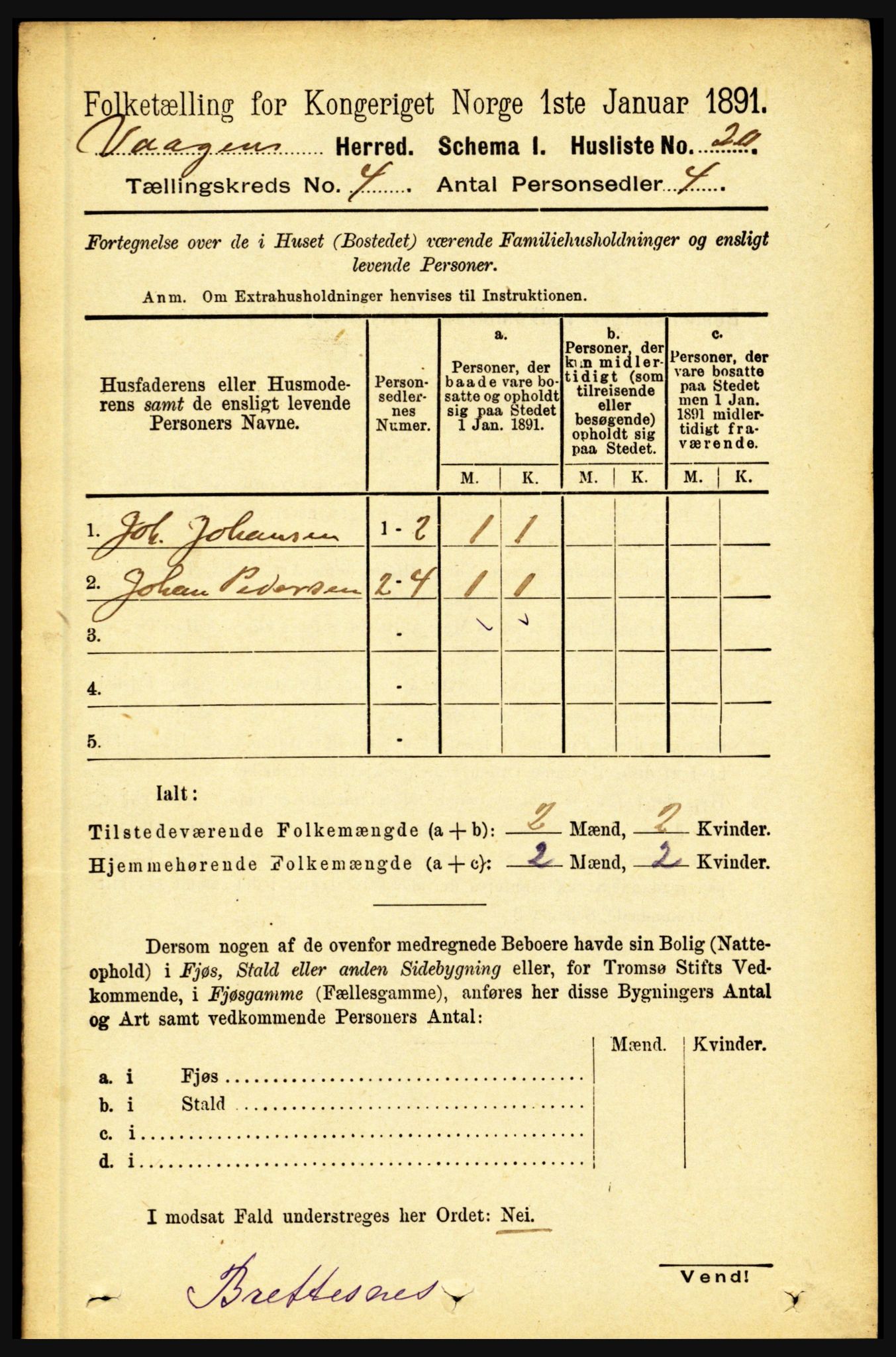 RA, 1891 census for 1865 Vågan, 1891, p. 900