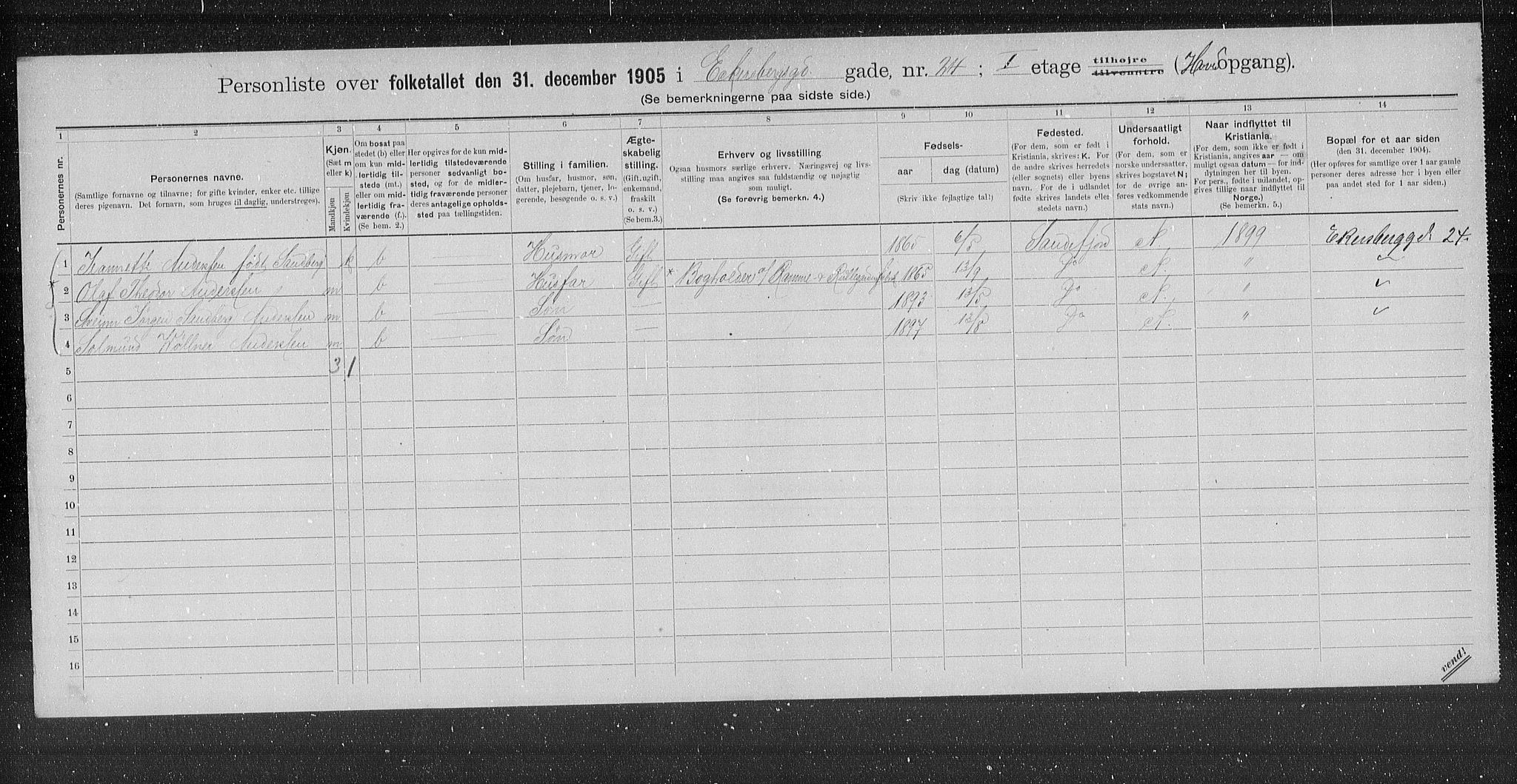 OBA, Municipal Census 1905 for Kristiania, 1905, p. 9496