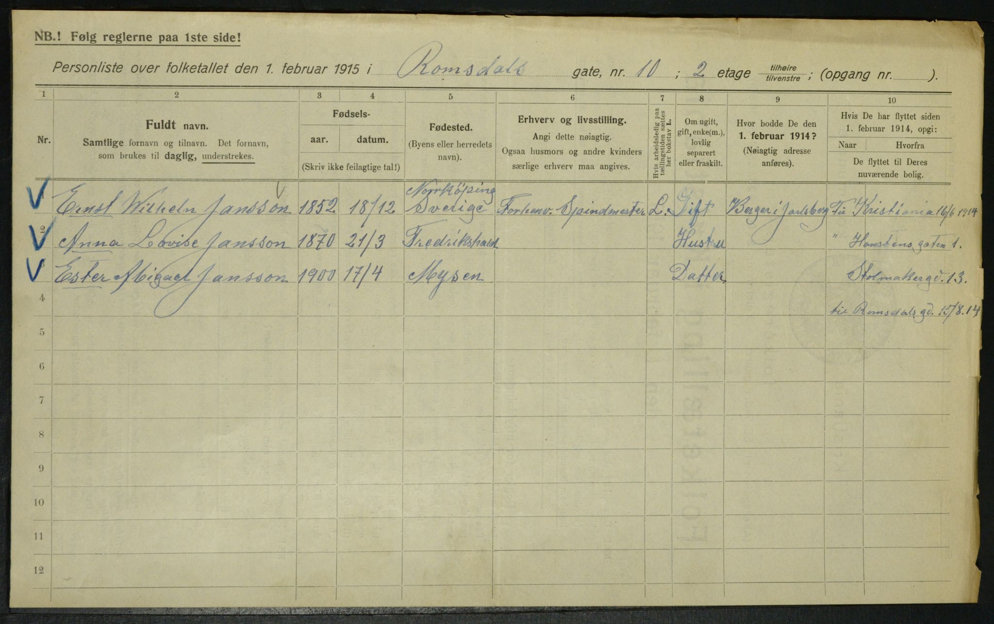 OBA, Municipal Census 1915 for Kristiania, 1915, p. 83104