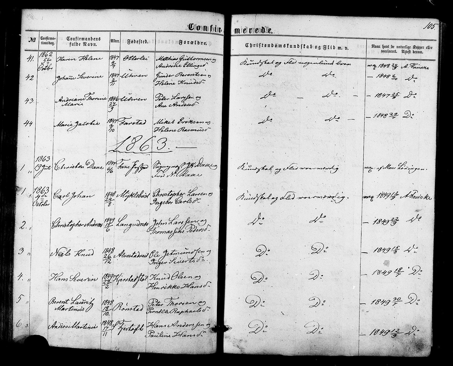 Ministerialprotokoller, klokkerbøker og fødselsregistre - Møre og Romsdal, SAT/A-1454/536/L0498: Parish register (official) no. 536A07, 1862-1875, p. 105