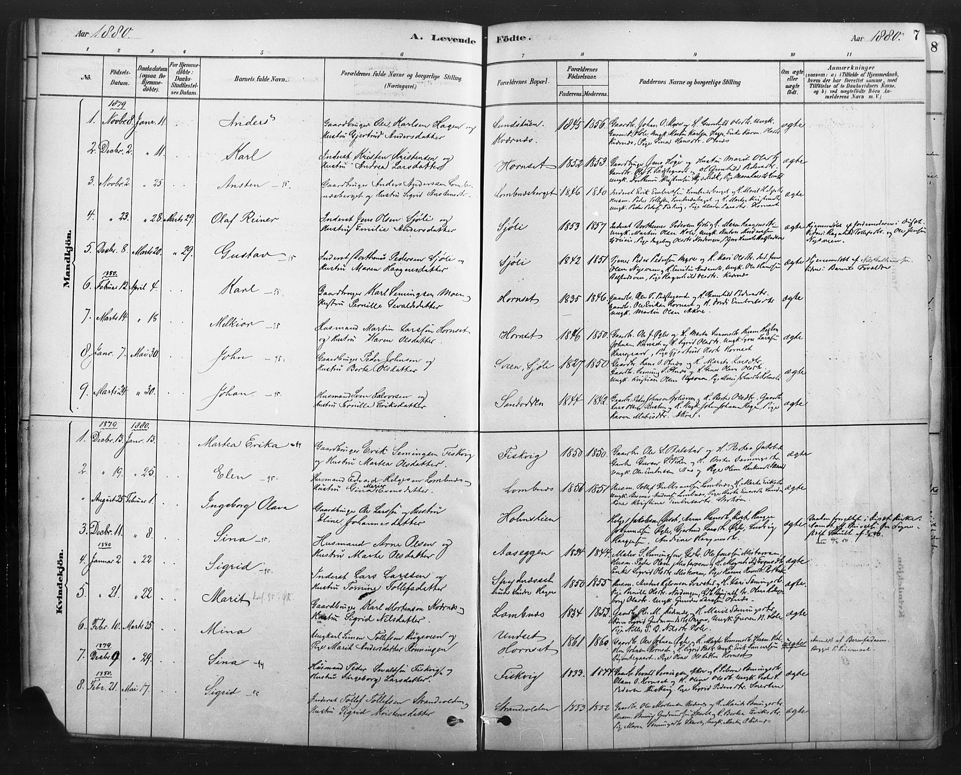 Rendalen prestekontor, AV/SAH-PREST-054/H/Ha/Haa/L0010: Parish register (official) no. 10, 1878-1901, p. 7