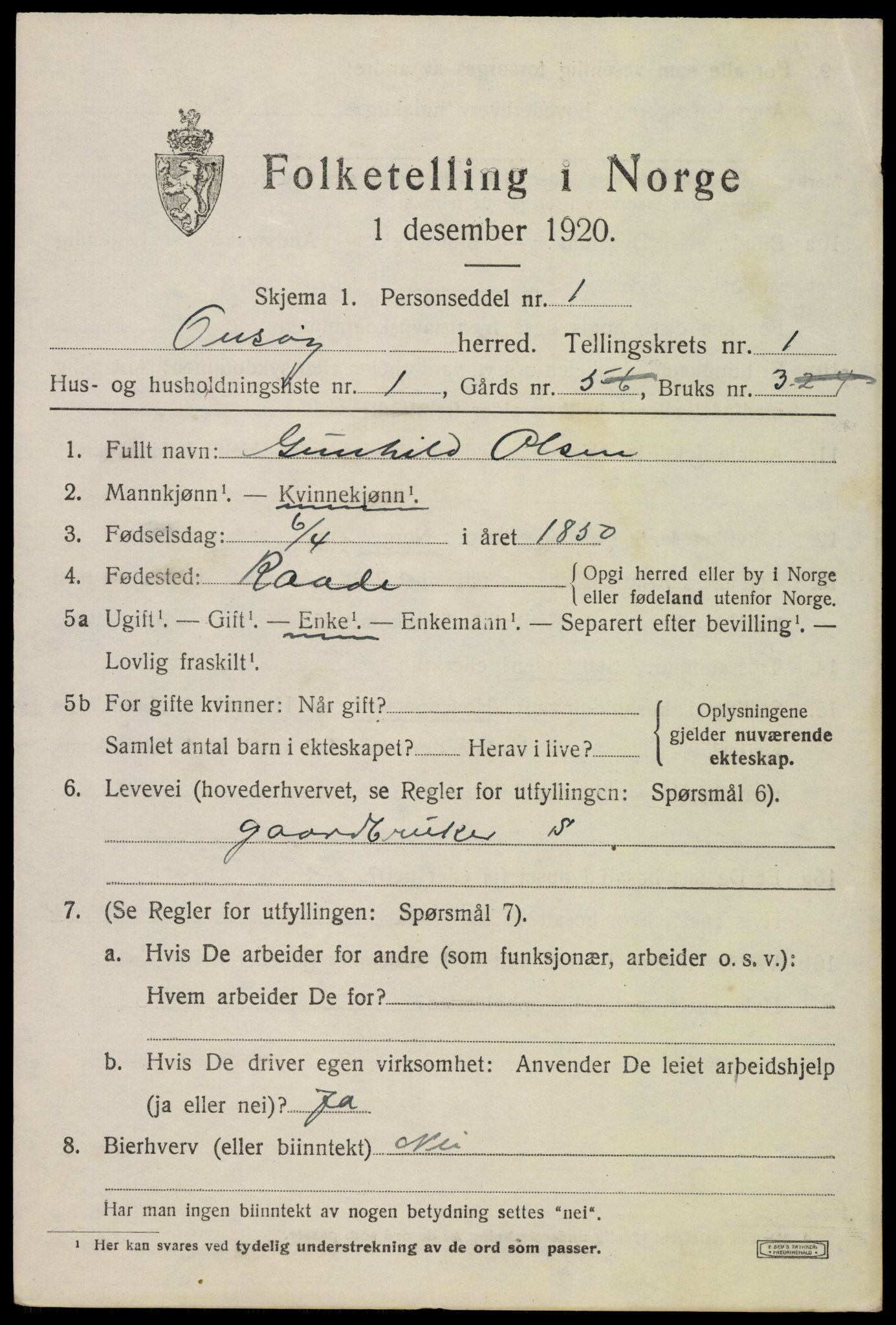 SAO, 1920 census for Onsøy, 1920, p. 2942