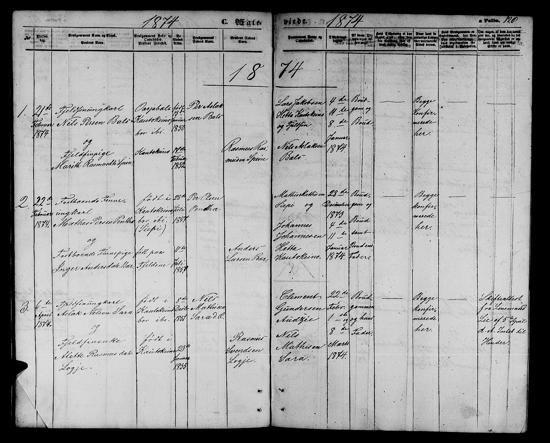 Kautokeino sokneprestembete, SATØ/S-1340/H/Hb/L0001.klokk: Parish register (copy) no. 1, 1862-1878, p. 128