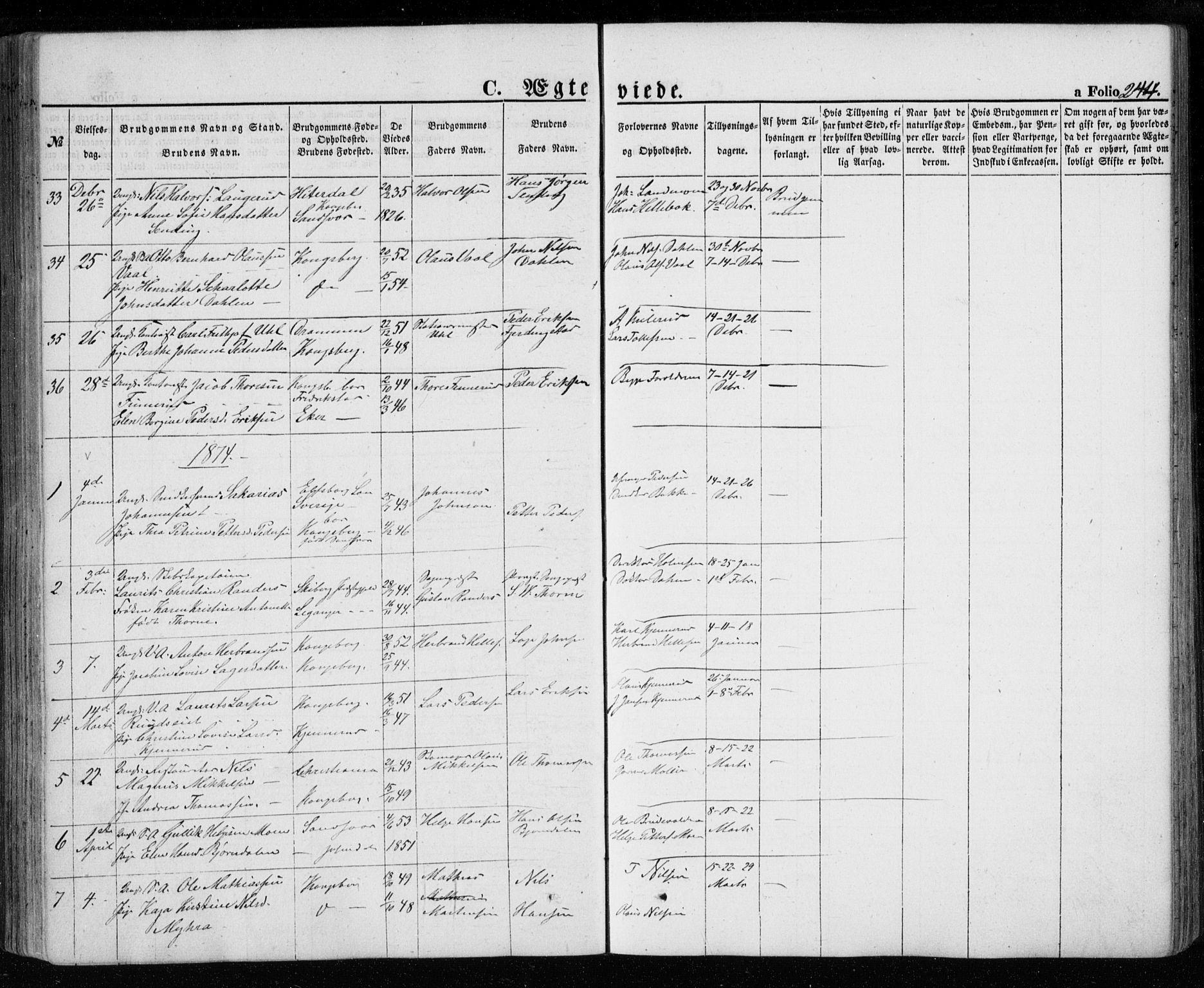 Kongsberg kirkebøker, SAKO/A-22/G/Ga/L0003: Parish register (copy) no. 3, 1859-1875, p. 244