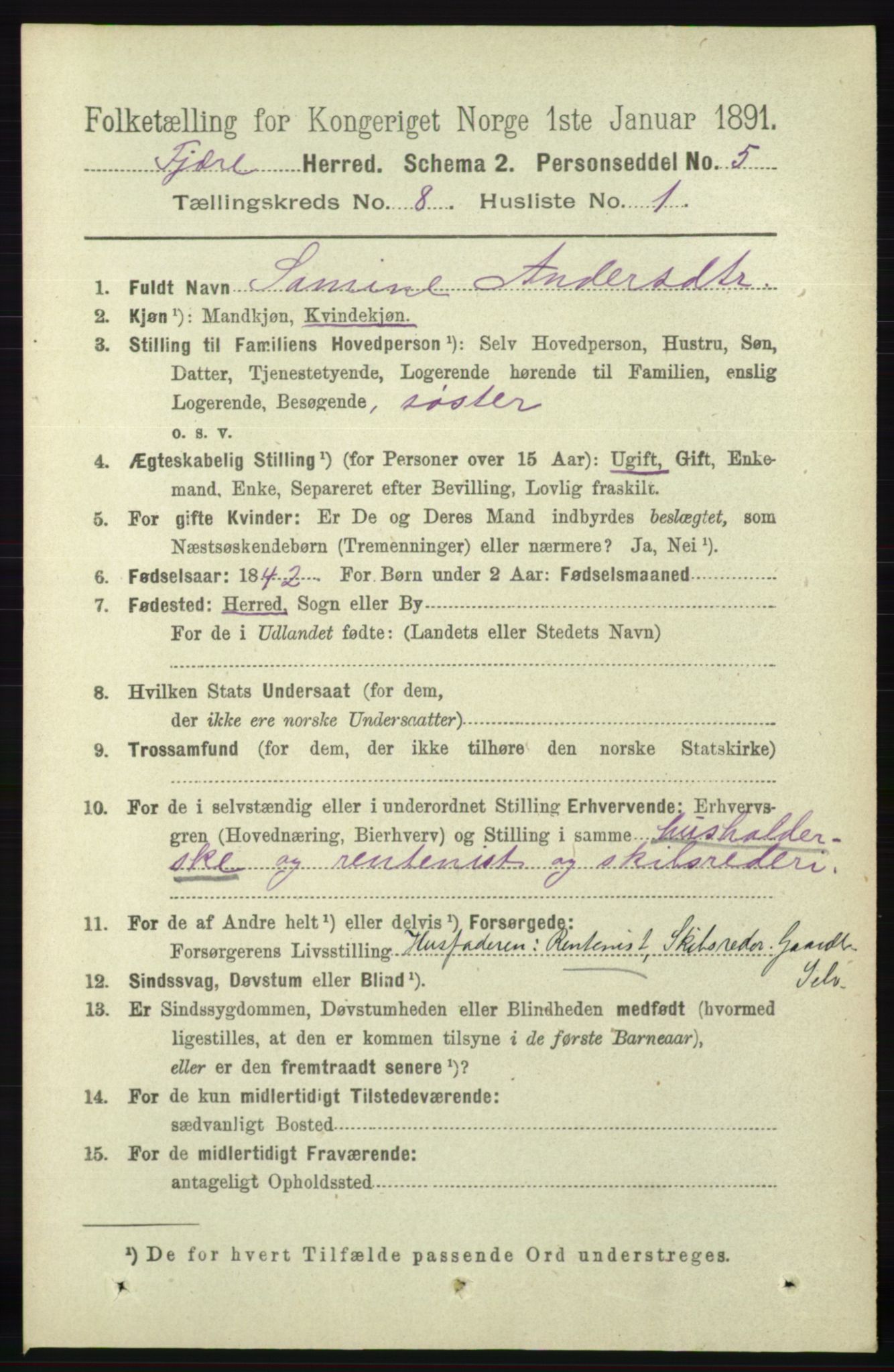 RA, 1891 census for 0923 Fjære, 1891, p. 3742