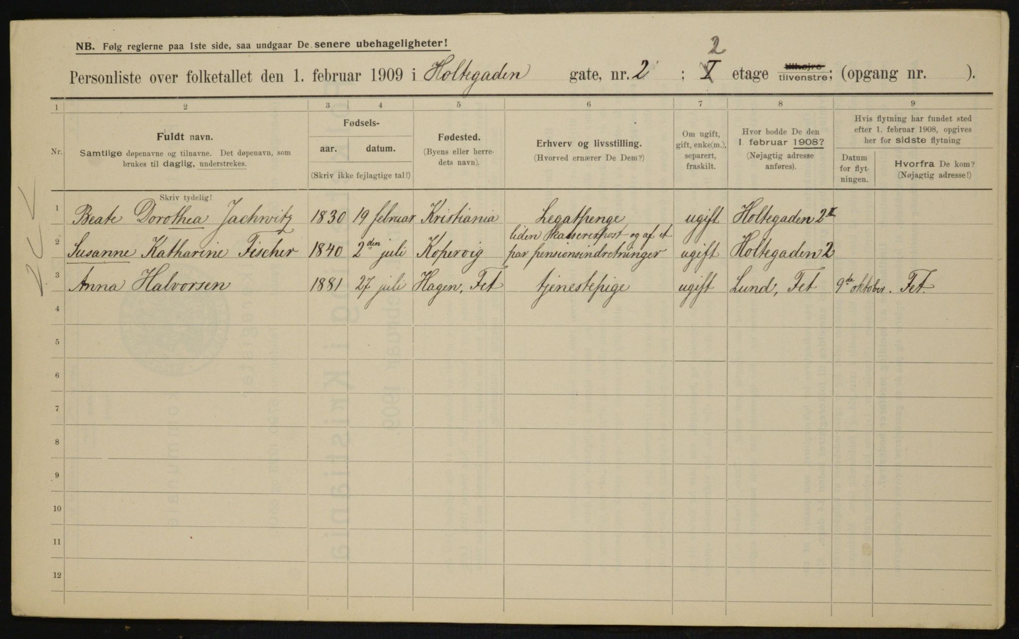 OBA, Municipal Census 1909 for Kristiania, 1909, p. 37300