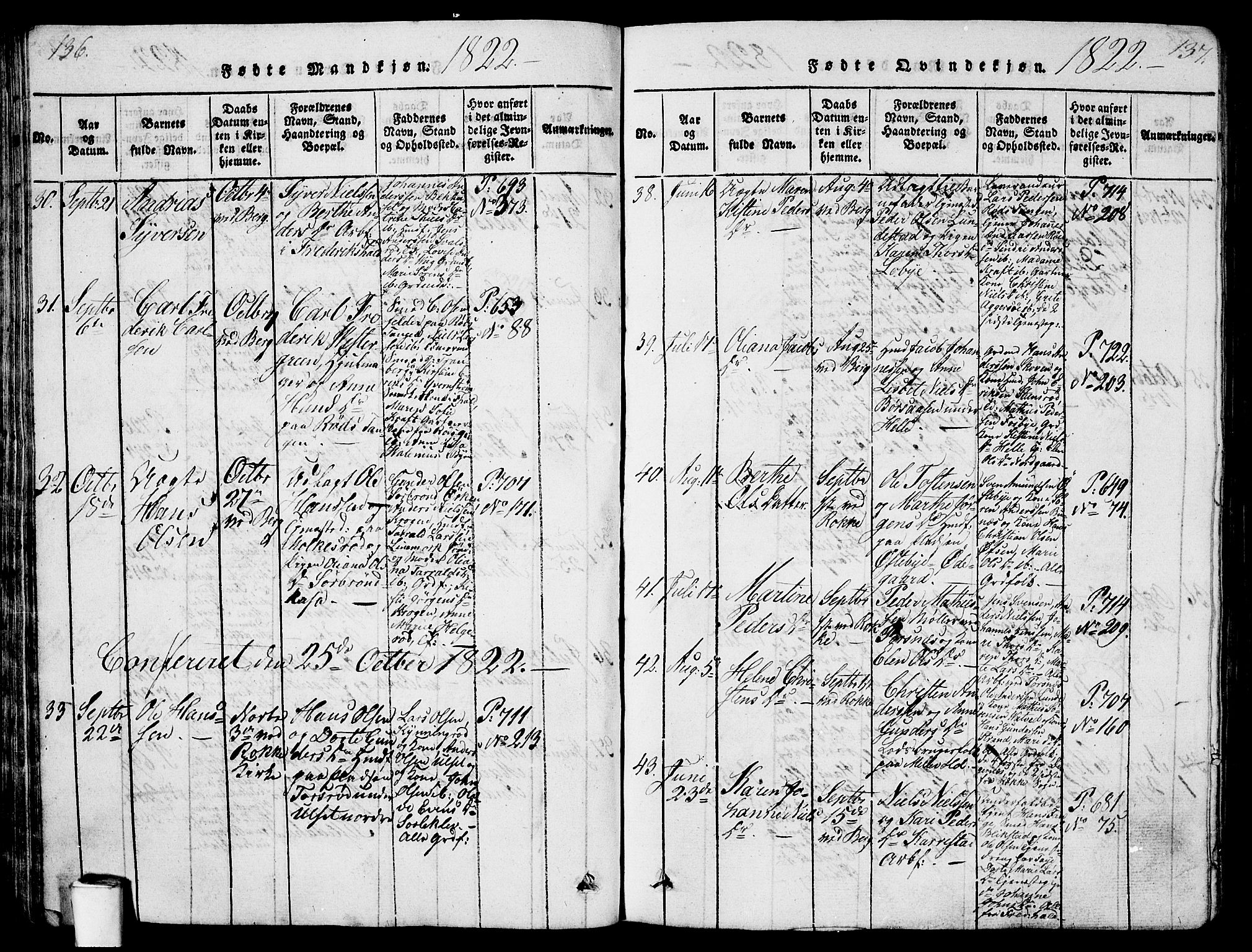 Berg prestekontor Kirkebøker, AV/SAO-A-10902/G/Ga/L0001: Parish register (copy) no. I 1, 1815-1832, p. 136-137